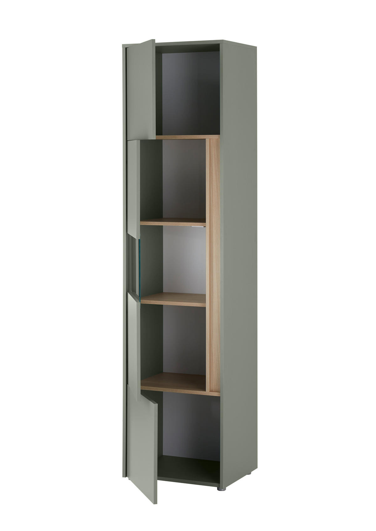 VITRINE  in Grün, Eichefarben  - Eichefarben/Schwarz, Design, Holzwerkstoff/Kunststoff (50/200/40cm) - Modante