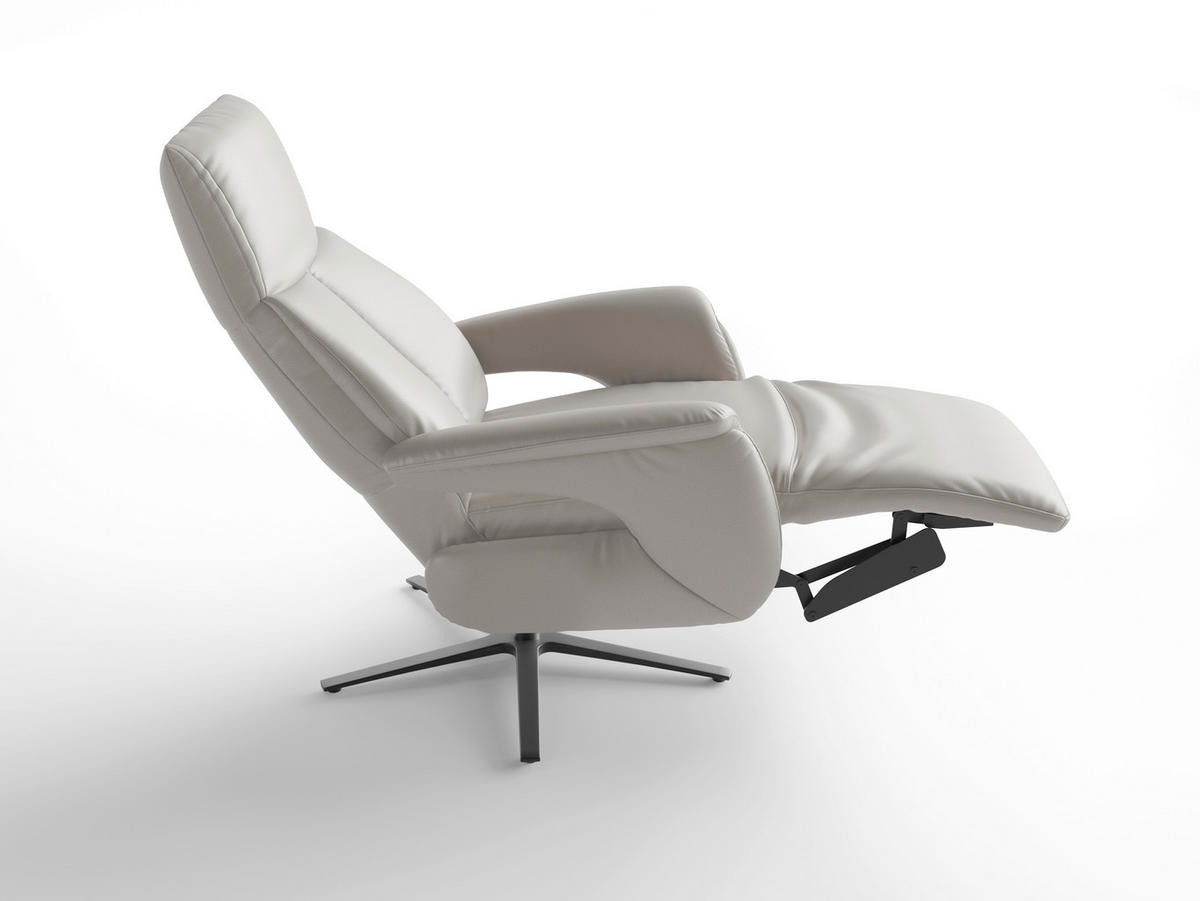RELAXSESSEL TV LAZY E XS1 Echtleder Kopfteilverstellung, Rücken echt    - Hellgrau/Schwarz, Basics, Leder/Metall (75/110/85cm) - Sit & More