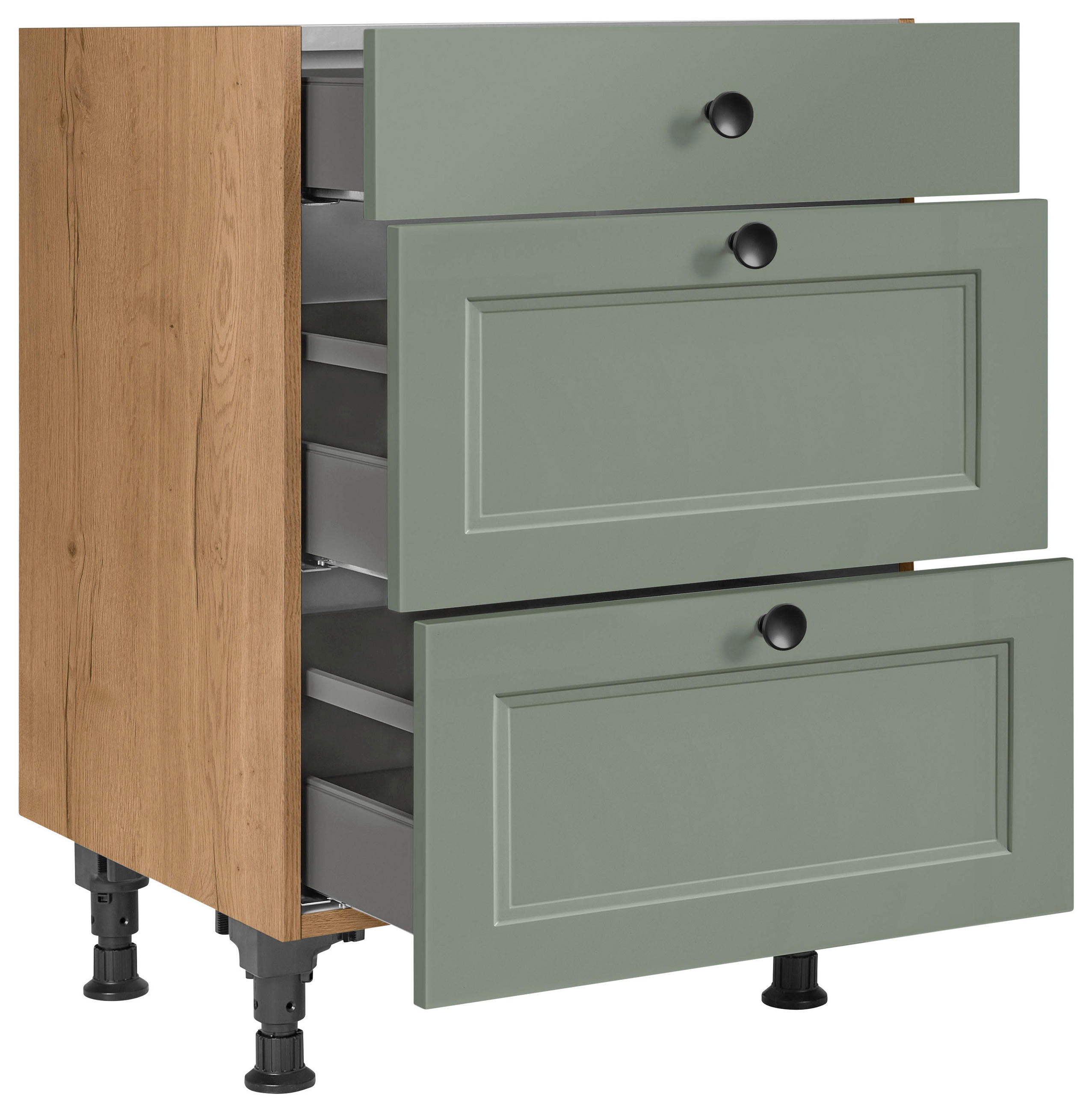 SCHUBKASTENUNTERSCHRANK 60/87/56 cm  in Grün, Eichefarben  - Eichefarben/Schwarz, MODERN, Holzwerkstoff/Metall (60/87/56cm) - Nobilia