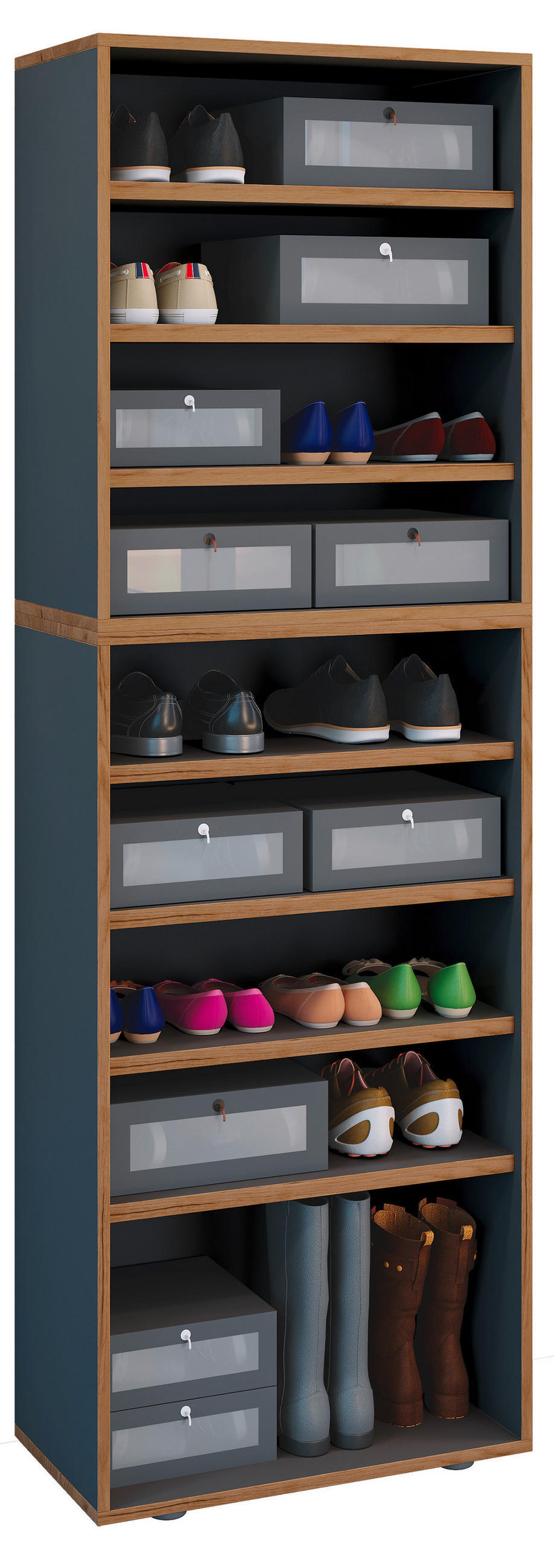 SCHUHREGAL Anthrazit, Honigeiche - Honigeiche/Anthrazit, Design, Holzwerkstoff/Kunststoff (60/183/33cm) - MID.YOU