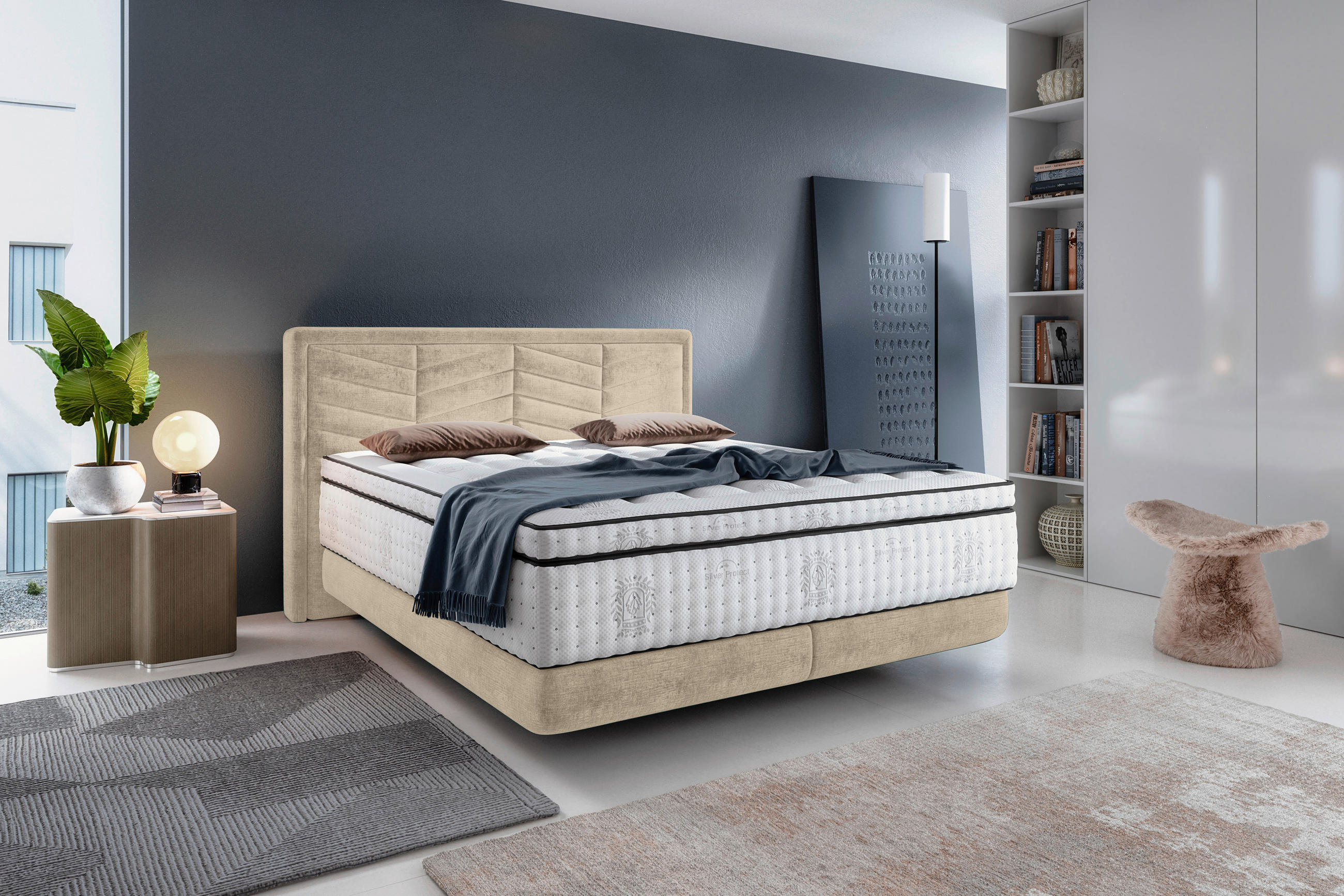 BOXSPRINGBETT 180/200 cm  in Beige  - Beige/Schwarz, KONVENTIONELL, Kunststoff/Textil (180/200cm) - Carryhome