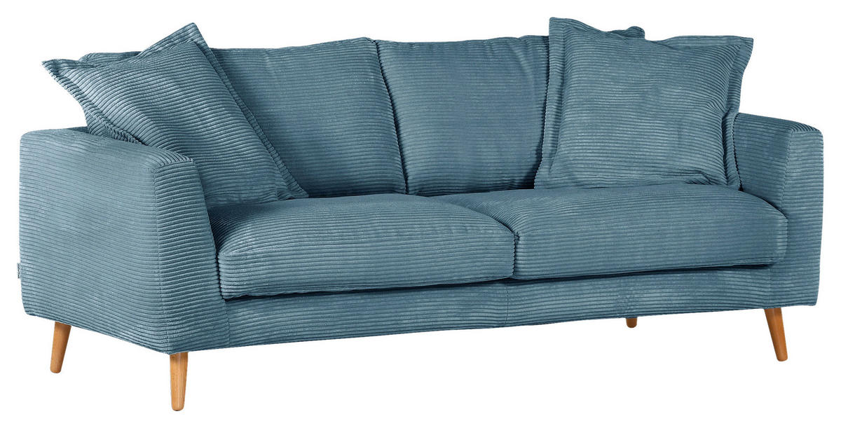 BIGSOFA in Cord Petrol  - Petrol/Naturfarben, ROMANTIK / LANDHAUS, Holz/Textil (220/69/100cm) - Landscape