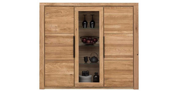 HIGHBOARD Eiche teilmassiv Eichefarben  - Eichefarben/Schwarz, Natur, Glas/Holz (160/141/40cm) - Carryhome