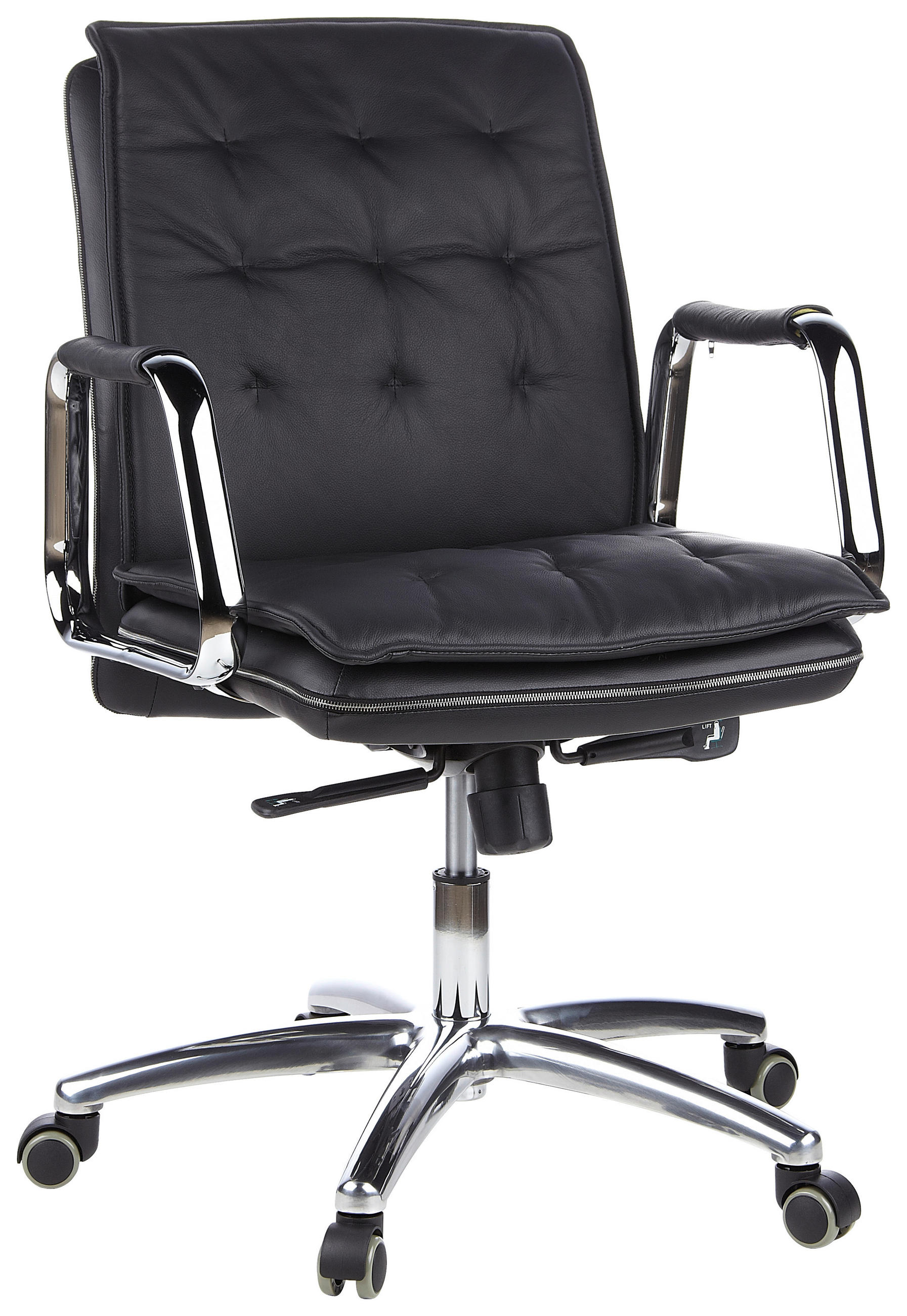 DREHSTUHL Schwarz  - Silberfarben/Schwarz, Basics, Leder/Kunststoff (60/109/48cm) - MID.YOU