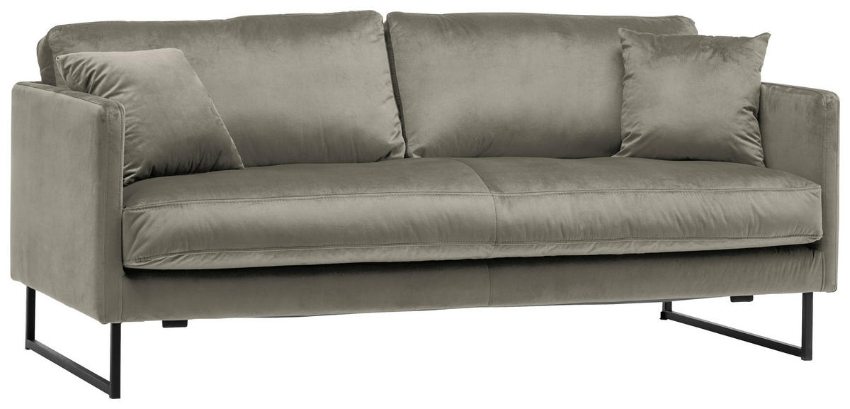 2,5-SITZER Samt Grau  - Schwarz/Grau, Design, Textil/Metall (180/78/84cm) - Carryhome