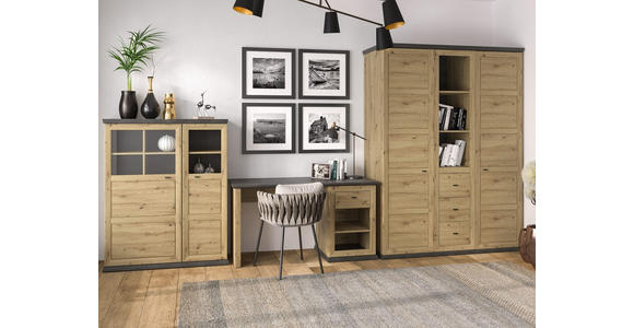 HIGHBOARD 110/134/43 cm  - Dunkelgrau/Eichefarben, ROMANTIK / LANDHAUS, Holzwerkstoff/Metall (110/134/43cm) - Hom`in