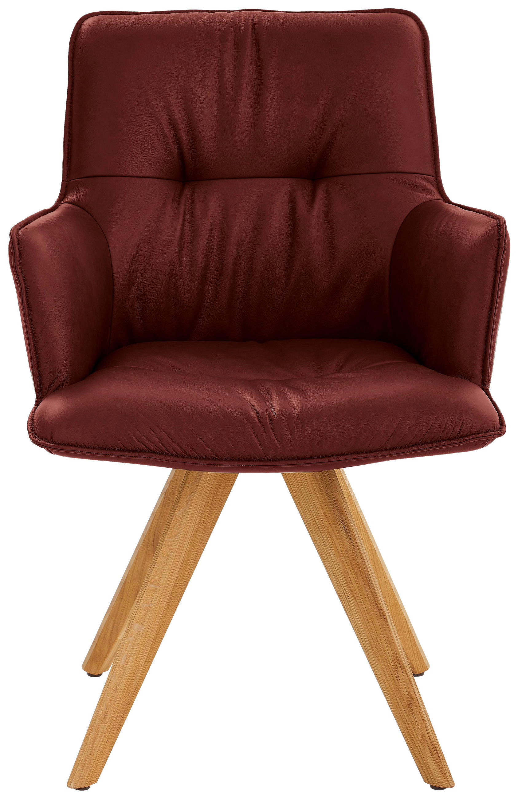 ARMLEHNSTUHL  in Echtleder pigmentiert  - Eichefarben/Bordeaux, Design, Leder/Holz (59/89/63cm) - Dieter Knoll