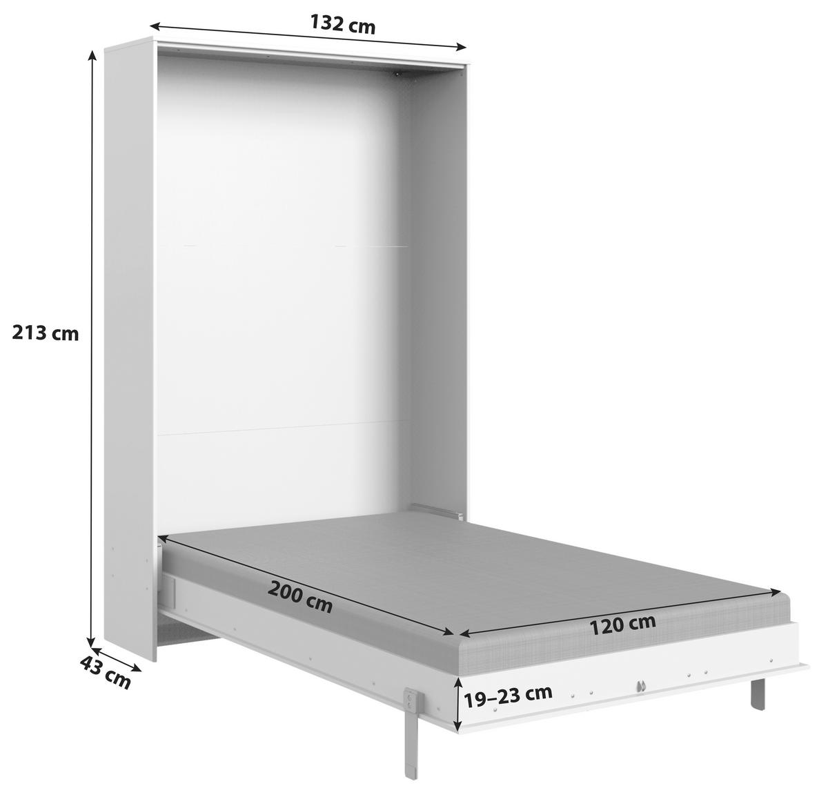 SCHRANKBETT 120/200 cm  in Weiß, Eichefarben Lattenrostinkl.  - Eichefarben/Weiß, KONVENTIONELL, Holz/Metall (120/200cm) - MID.YOU