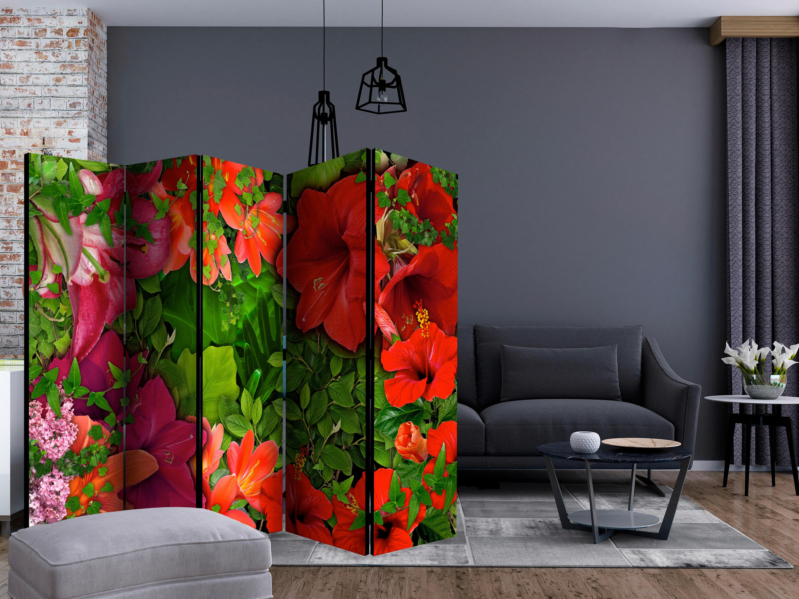 SKÄRMVÄGG  i trä, textil  grön, ljusröd  - grön/ljusröd, Basics, trä/textil (225/172/3cm) - artgeist