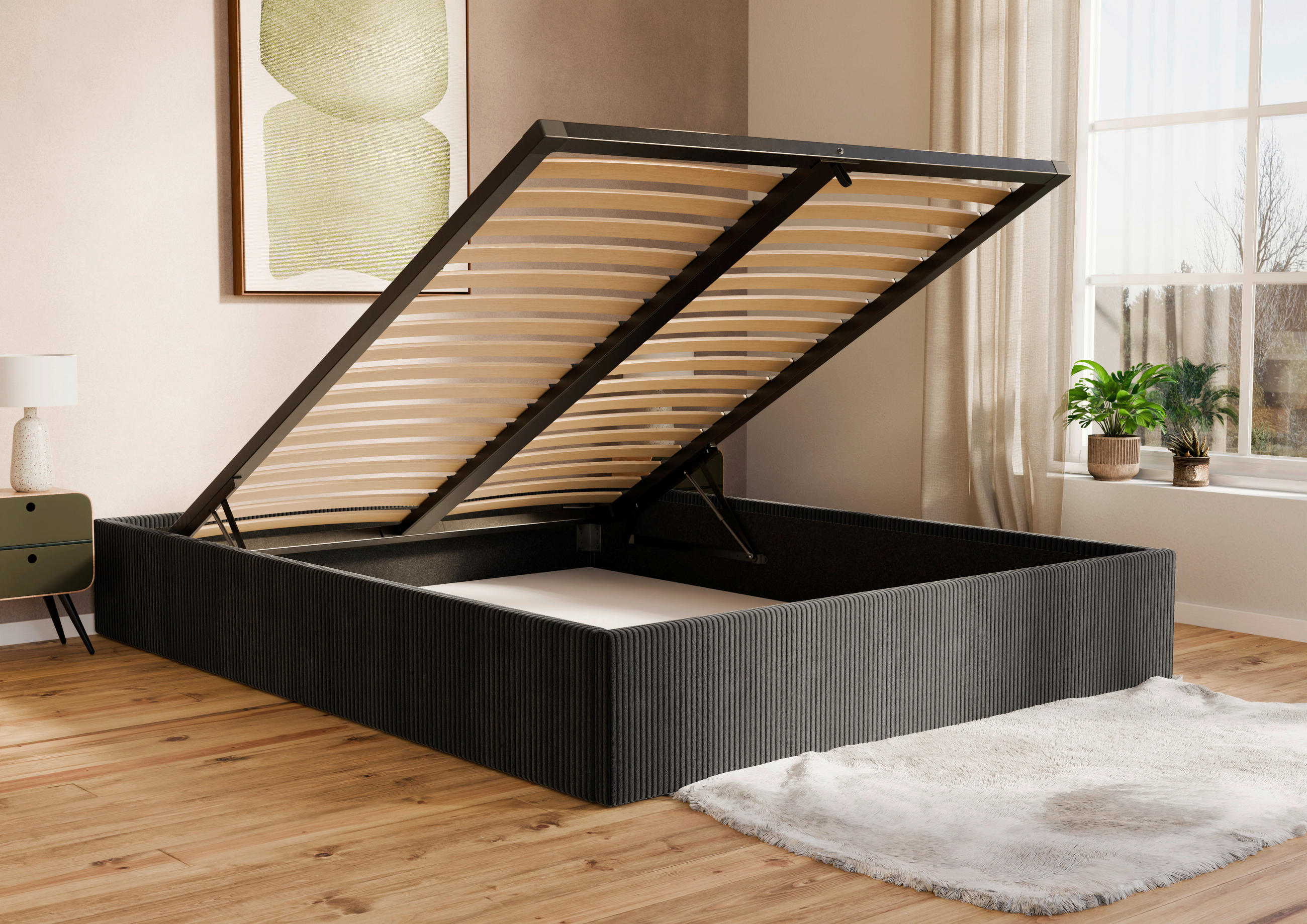 POLSTERBETT Bettkasten, Lattenrost 180/200 cm  in Schwarz  - Schwarz, Design, Holz/Textil (180/200cm) - Boxxx