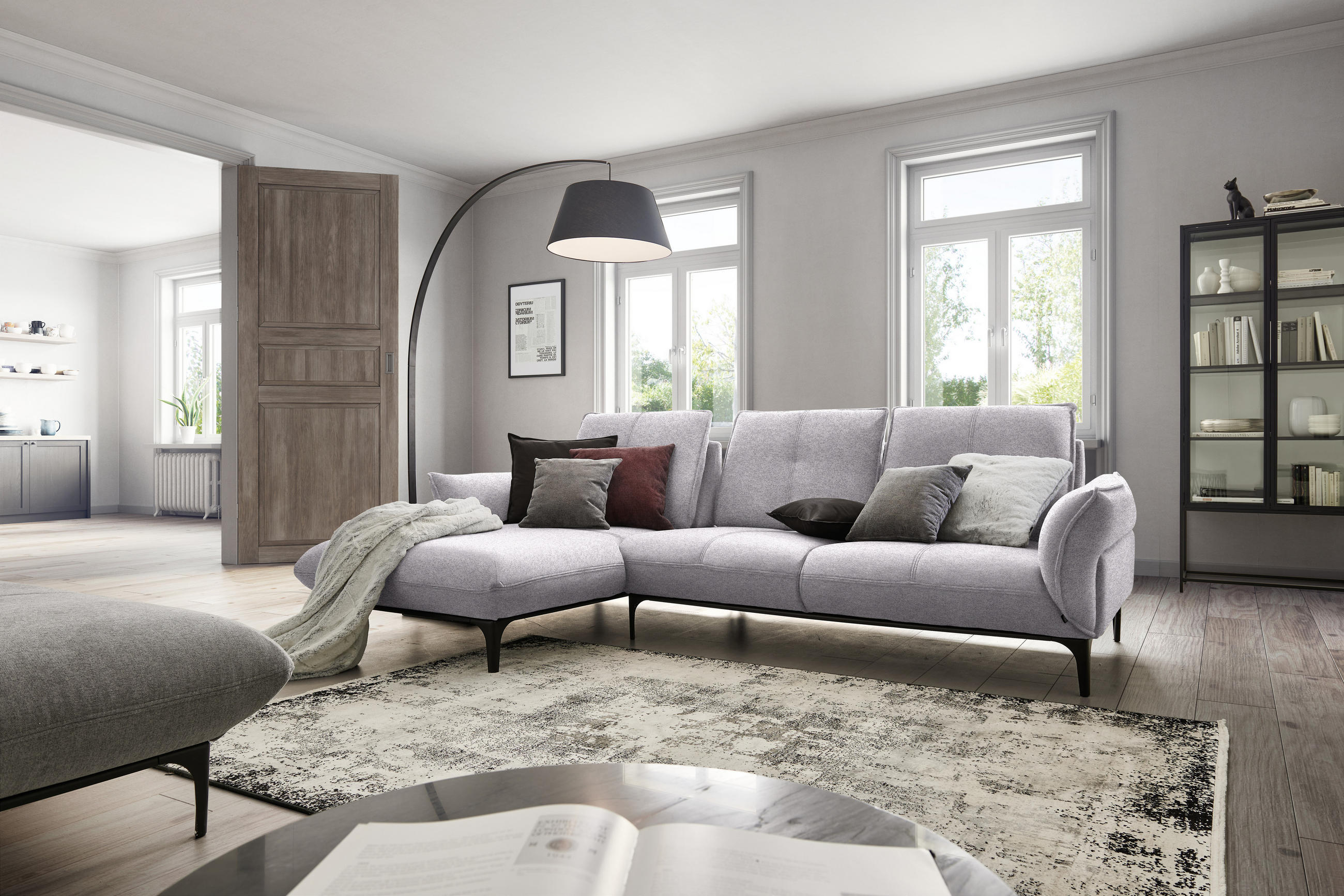 ECKSOFA in Webstoff Grau, Flieder  - Flieder/Schwarz, Natur, Textil (182/277cm) - Valnatura