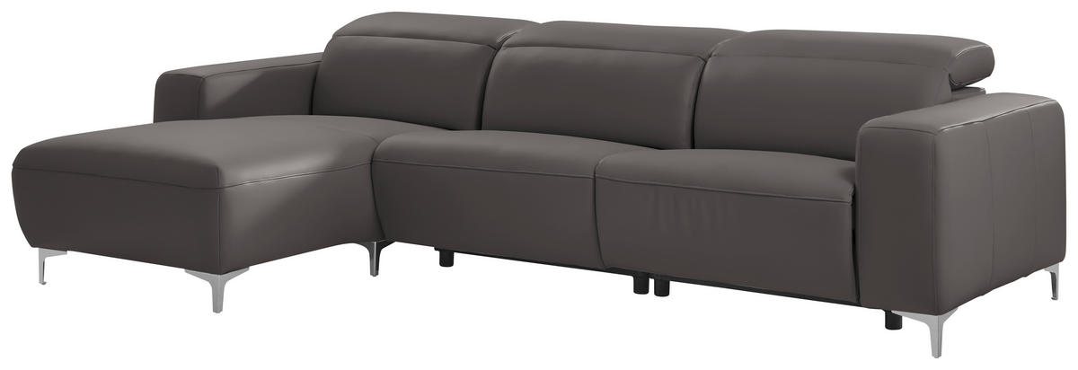 ECKSOFA Grau Echtleder  - Chromfarben/Grau, Design, Leder/Metall (177/292cm) - Pure Home Lifestyle