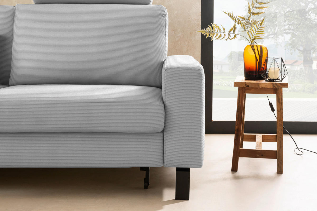 ECKSOFA Cord Hellgrau  - Hellgrau/Schwarz, Design, Textil/Metall (185/298cm) - Pure Home Lifestyle