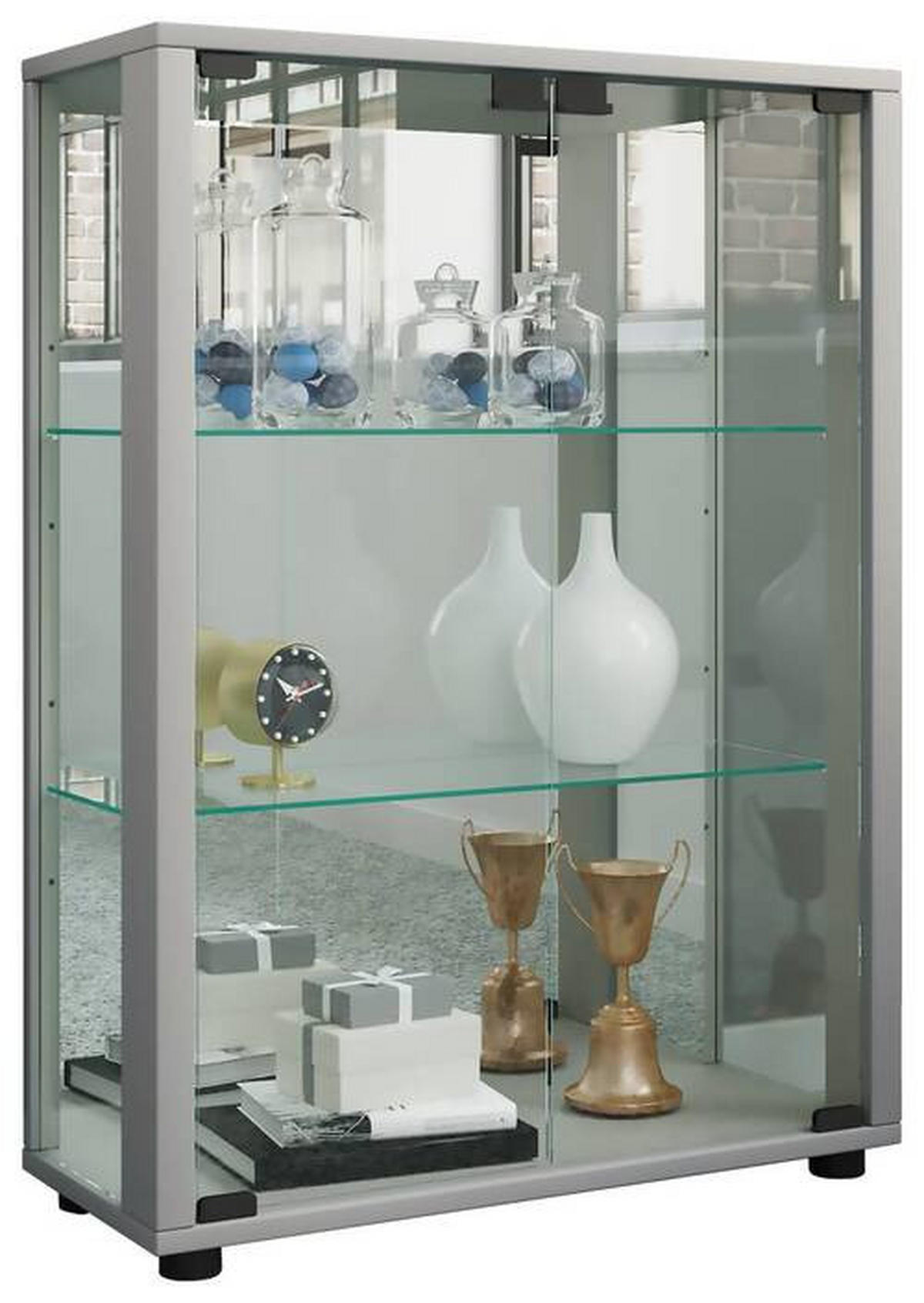 VITRINE in Silberfarben  - Silberfarben, Modern, Glas/Holzwerkstoff (60/80/25cm) - MID.YOU