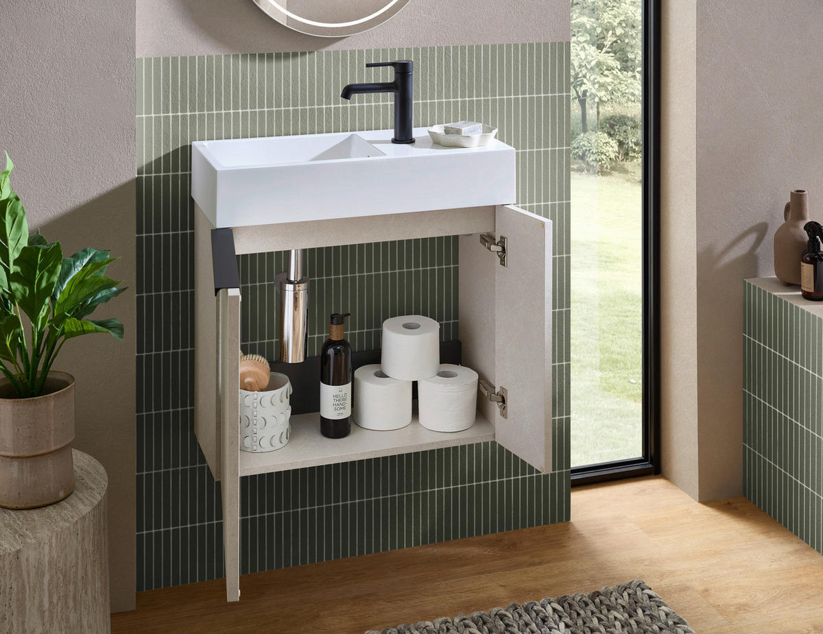 WASCHTISCHKOMBI 60 cm  - Sandfarben/Schwarz, KONVENTIONELL, Holzwerkstoff/Stein (60cm) - Dieter Knoll