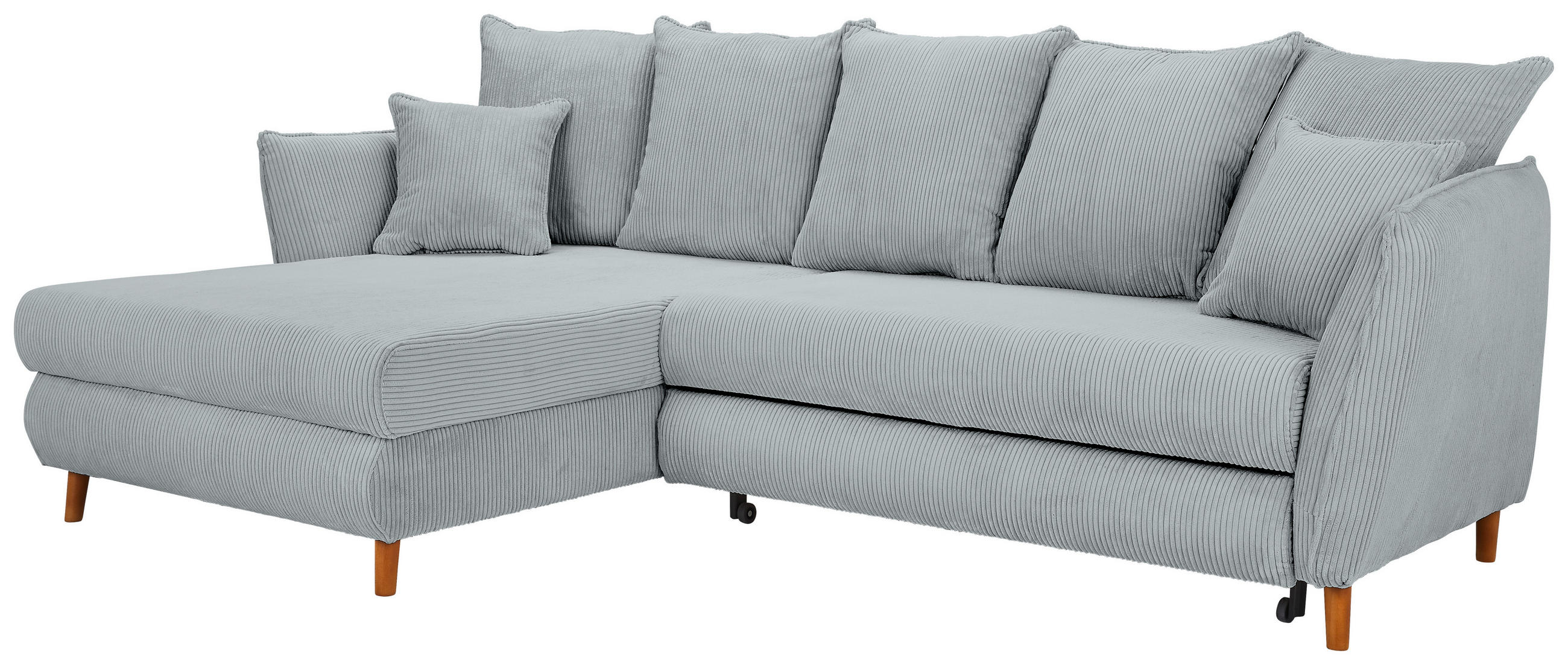 Thumbnail - Carryhome Ecksofa, Grau, Textil, Eiche, massiv, 3-Sitzer, Füllung: Schaumstoff, L-Form, seitenverkehrt montierbar, 284x1...