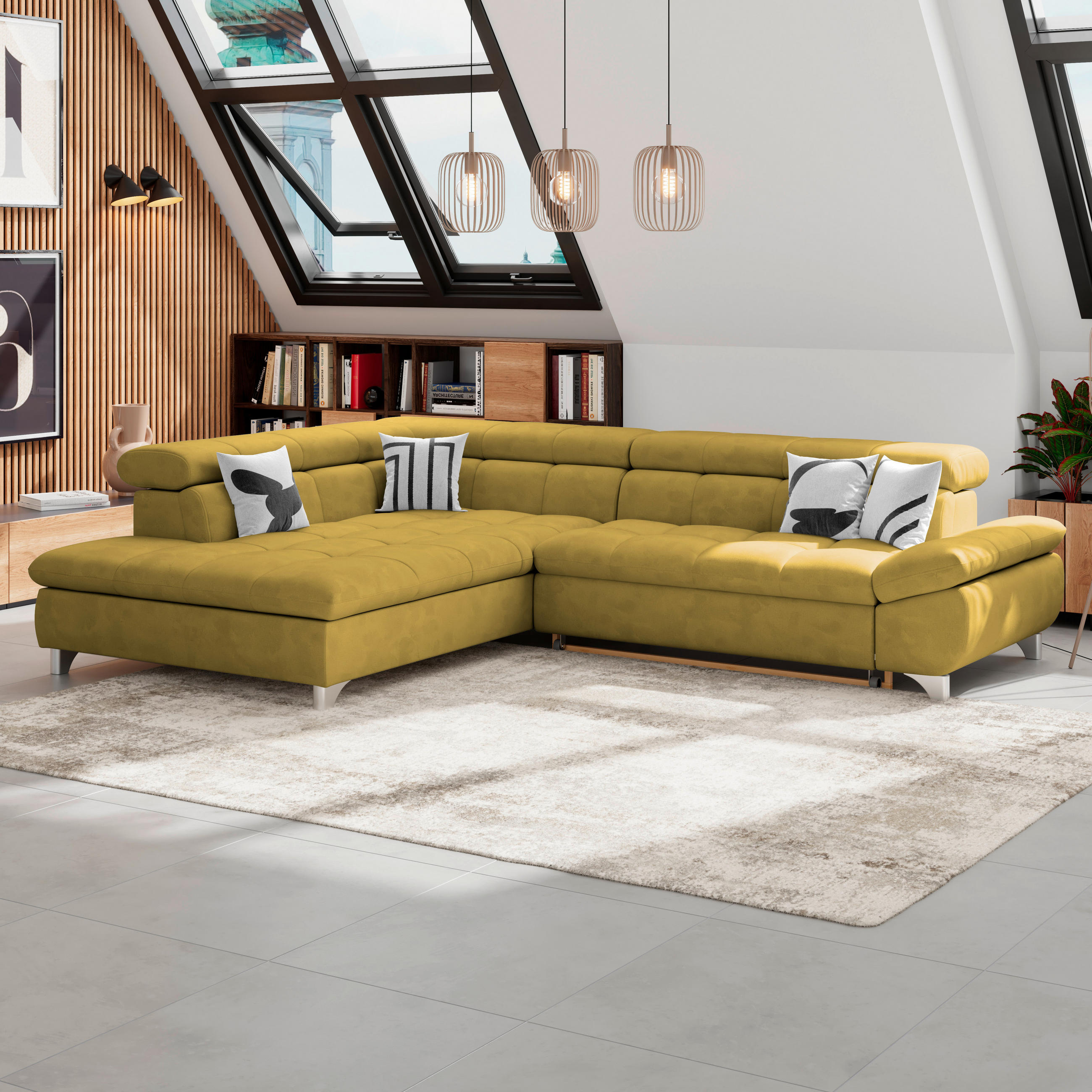 ECKSOFA Senfgelb Chenille  - Chromfarben/Senfgelb, KONVENTIONELL, Textil/Metall (234/312cm) - Livetastic