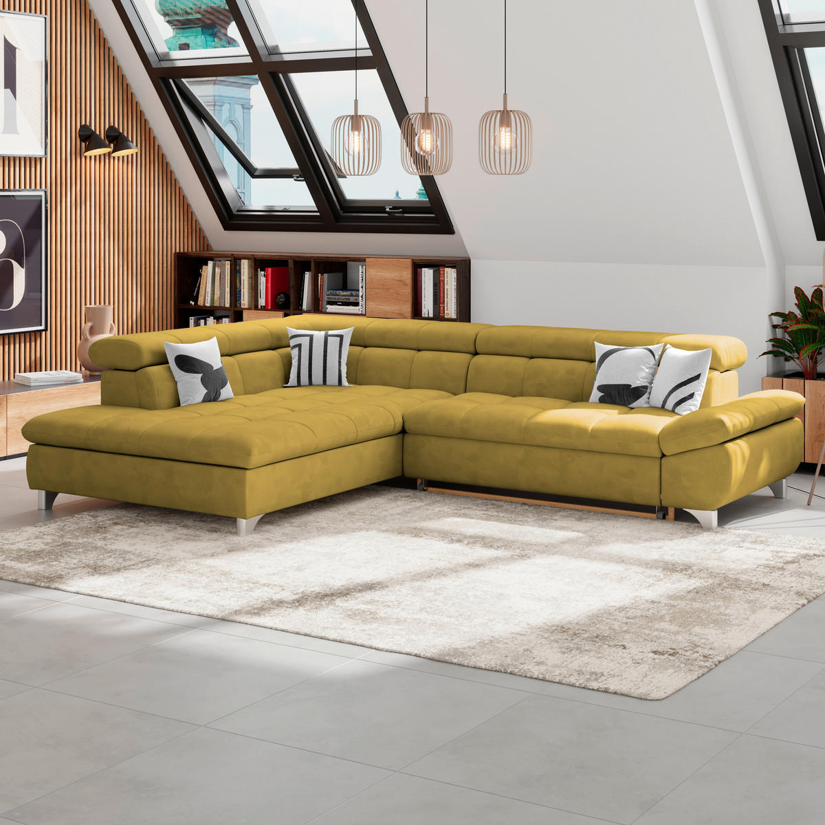 ECKSOFA Senfgelb Chenille  - Chromfarben/Senfgelb, KONVENTIONELL, Textil/Metall (234/312cm) - Livetastic
