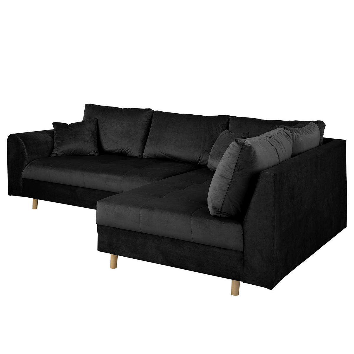 ECKSOFA Ariella Schwarz Samt Rückenkissen  - Schwarz/Naturfarben, Design, Holz/Textil (231/161cm) - Livetastic