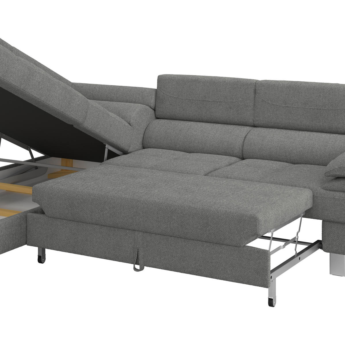ECKSOFA in Drell Dunkelgrau  - Dunkelgrau, Modern, Textil/Metall (230/270cm) - MID.YOU