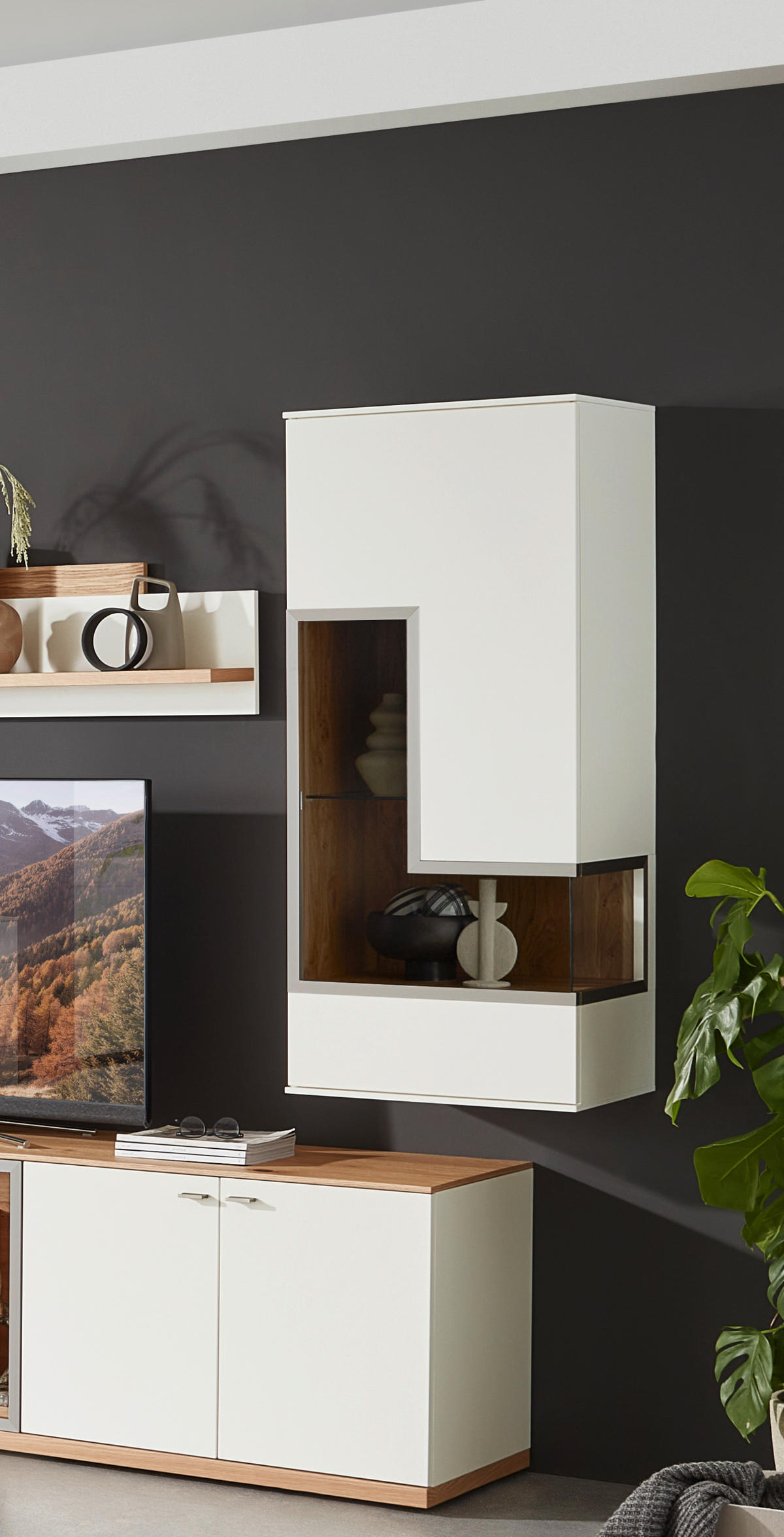 HÄNGEVITRINE  in furniert Balkeneiche Weiß, Eichefarben  - Eichefarben/Alufarben, Design, Glas/Holz (60,3/137,1/42,4cm) - Dieter Knoll