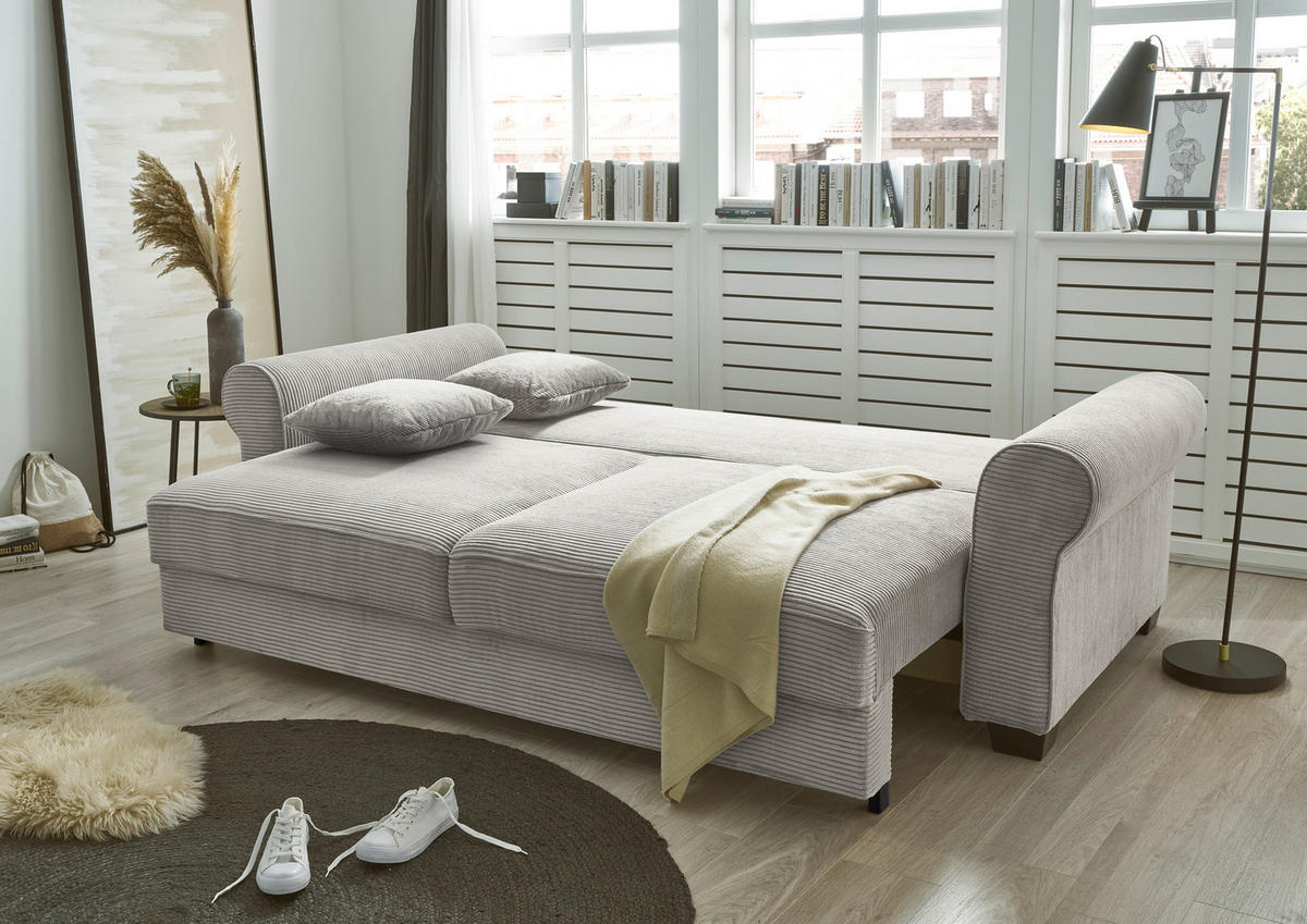 SCHLAFSOFA Cord Grau  - Schwarz/Grau, Basics, Kunststoff/Textil (250/95/125cm) - MID.YOU