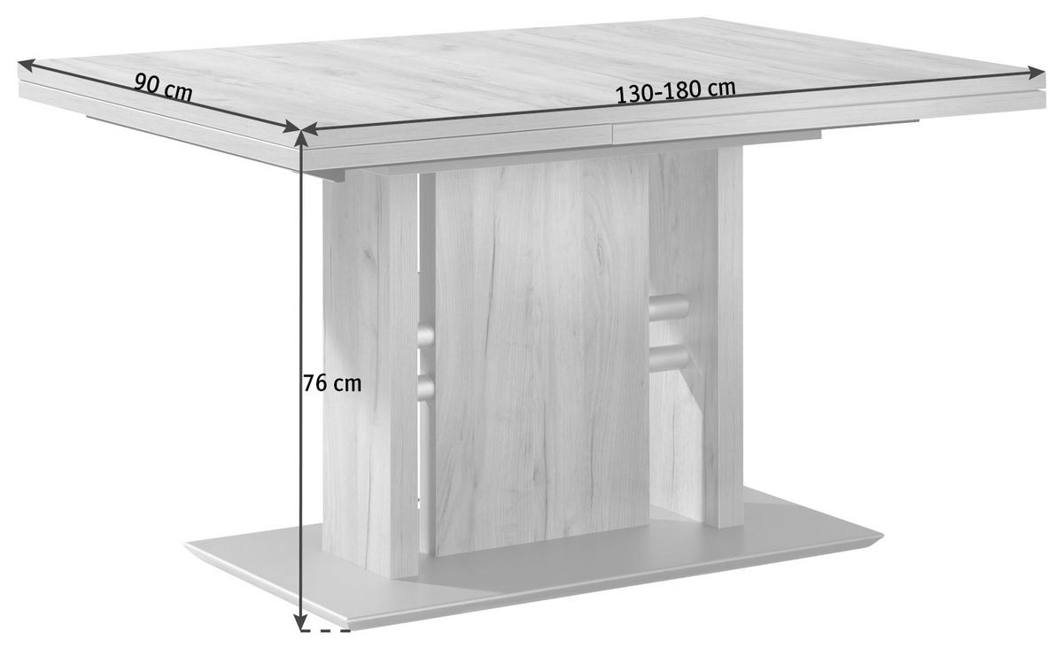 ESSTISCH in Metall, Holzwerkstoff 130-180/90/75 cm  - Edelstahlfarben/Eichefarben, Design, Holzwerkstoff/Metall (130-180/90/75cm) - Moderano