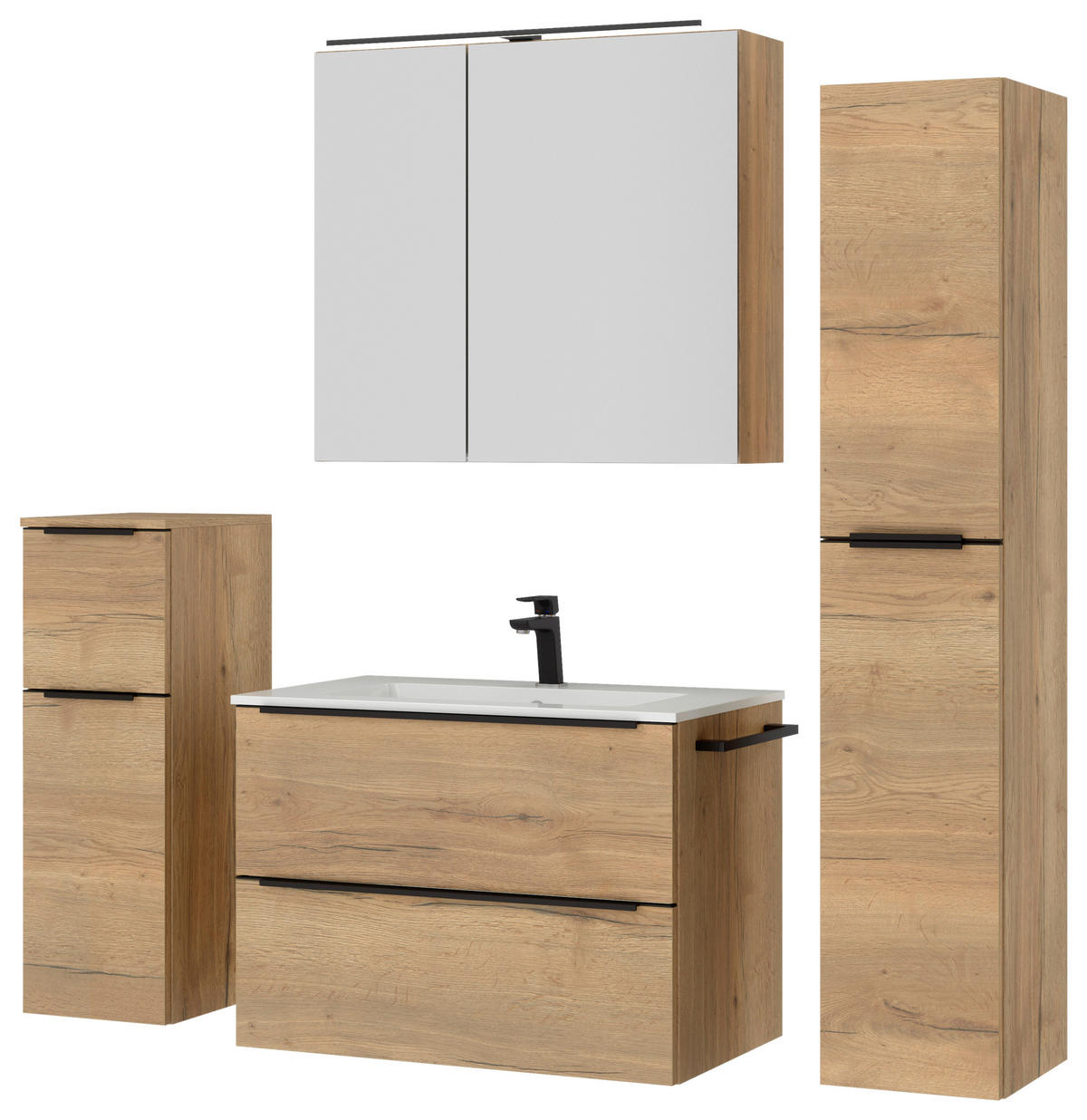 BADEZIMMER 5-teilig  in 141 cm  - Eichefarben/Schwarz, MODERN, Holzwerkstoff/Stein (141cm) - Nobilia