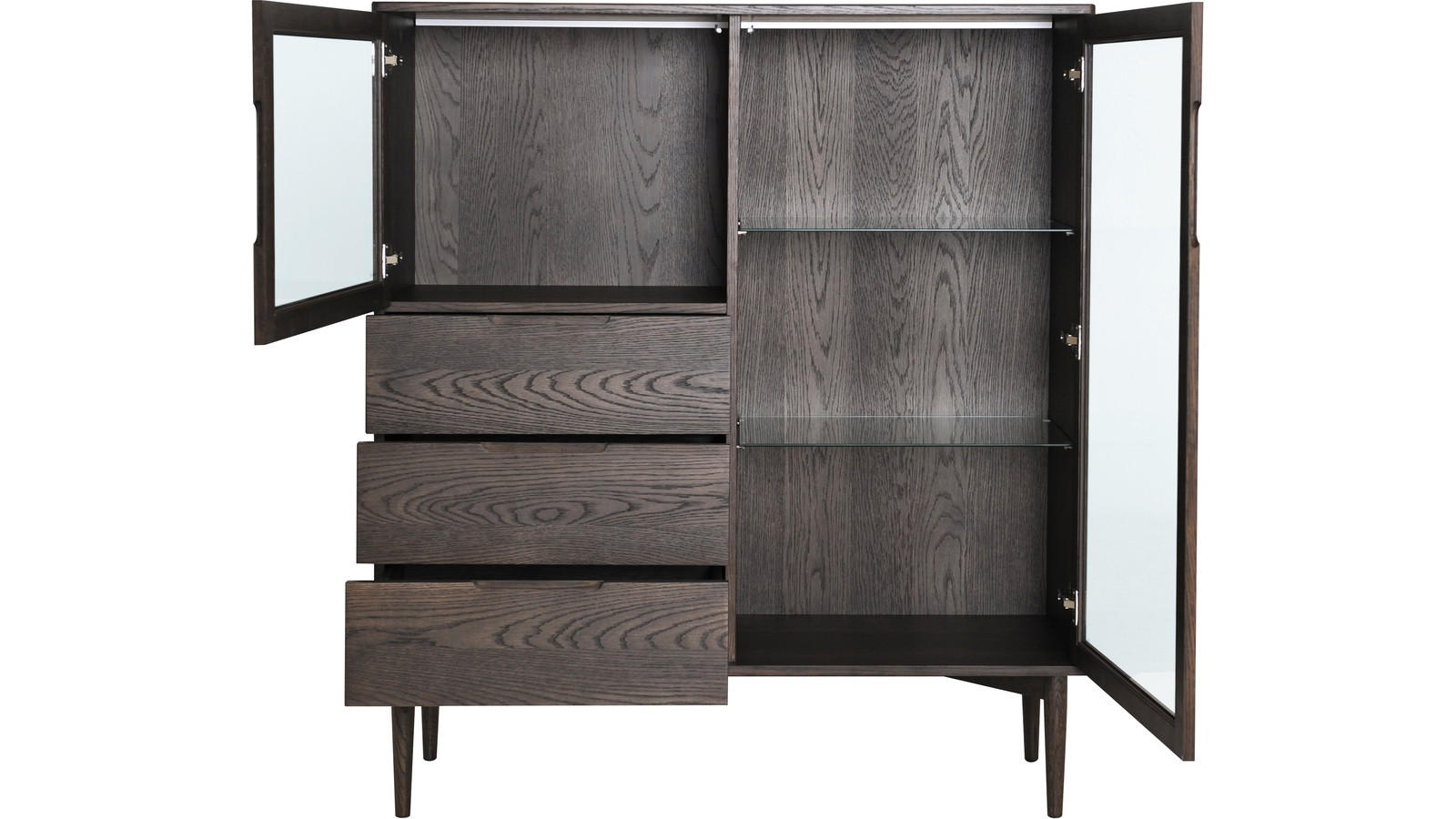 VITRINSKÅP  i faner, delar i massivt trä ek mörkbrun  - mörkbrun, Design, metall/glas (140/120/41cm) - Best Price