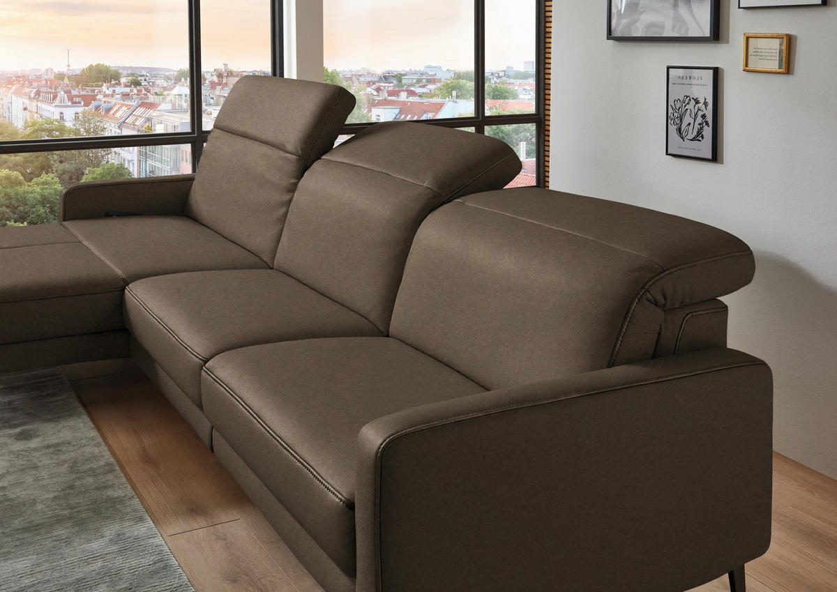 ECKSOFA  Echtleder Braun  - Schwarz/Braun, Design, Leder/Metall (179/323cm) - Dieter Knoll