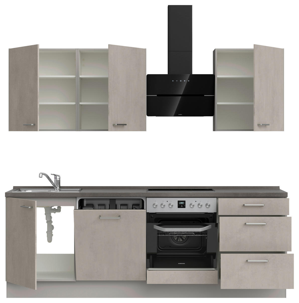 KÜCHENLEERBLOCK 240 cm   in Grau, Schieferfarben, Hellgrau  - Schieferfarben/Edelstahlfarben, MODERN, Holzwerkstoff/Metall (240cm) - Nobilia