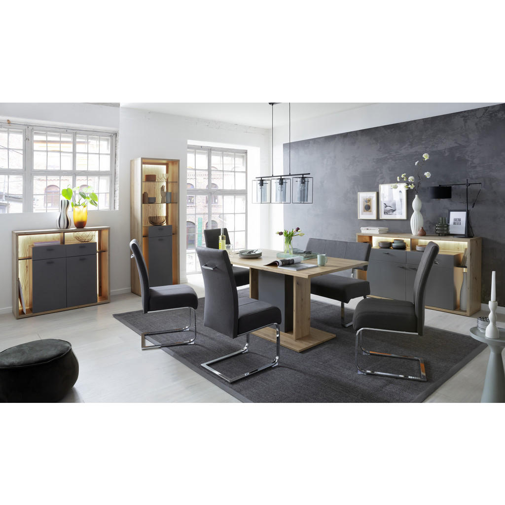 Thumbnail - Mid.you Sideboard Colombo, Grau, Eiche, Metall, 2 Fächer, 2 Schubladen, 156x91x40 cm, Made in EU, Wohnzimmer, Kommoden &...