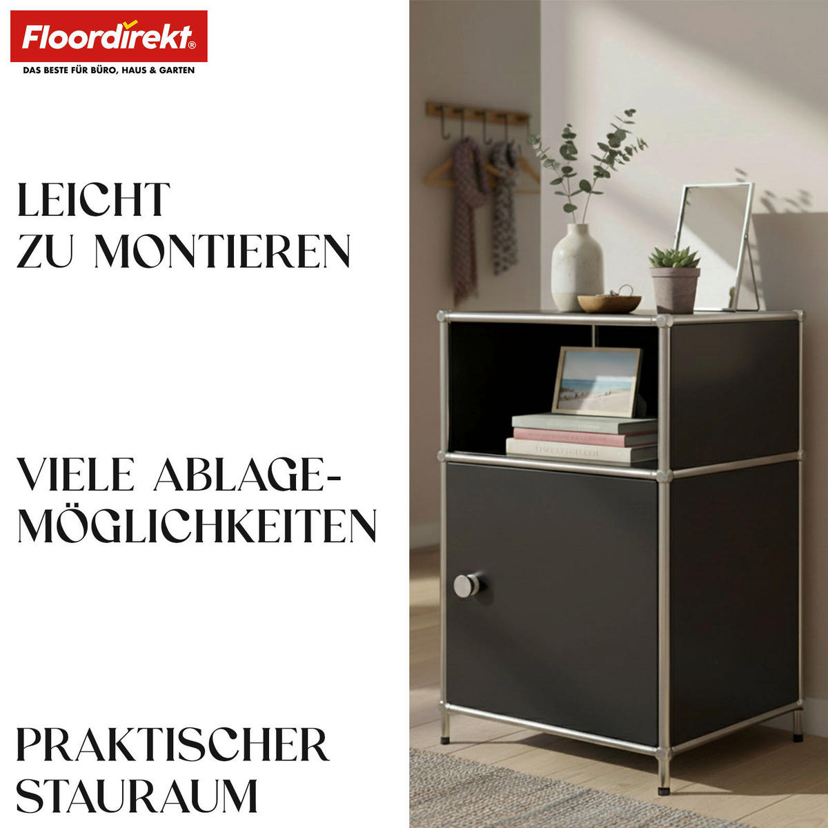 STANDREGAL Schwarz  - Schwarz, Basics, Metall (40/65/40cm) - Floordirekt