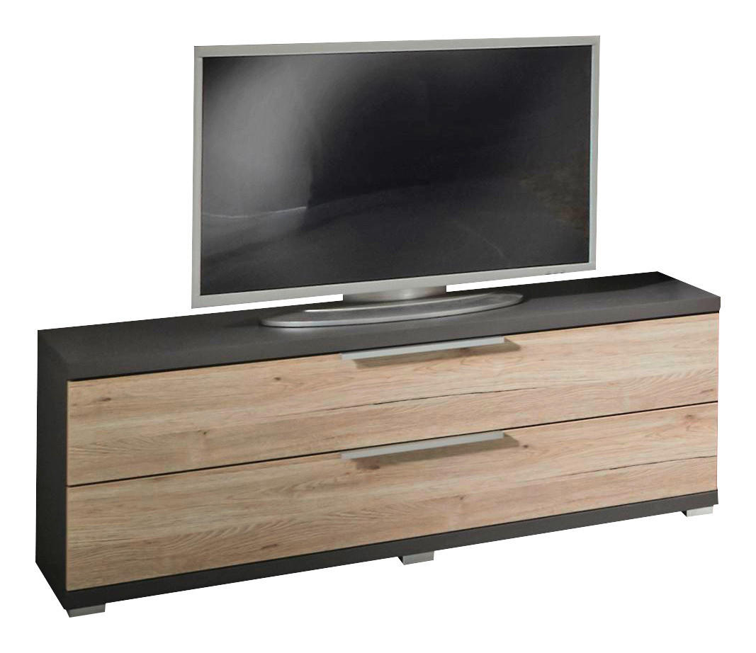 TV-ELEMENT Graphitfarben, Eichefarben - Eichefarben/Alufarben, KONVENTIONELL, Kunststoff/Metall (121/49/41cm) - Xora