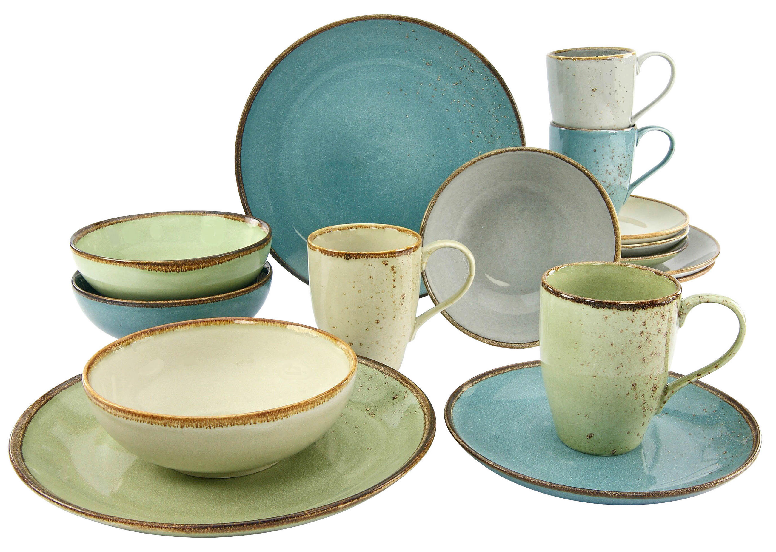 KOMBISERVICE Nature 16-teilig  - Sandfarben/Blau, Trend, Keramik - Creatable