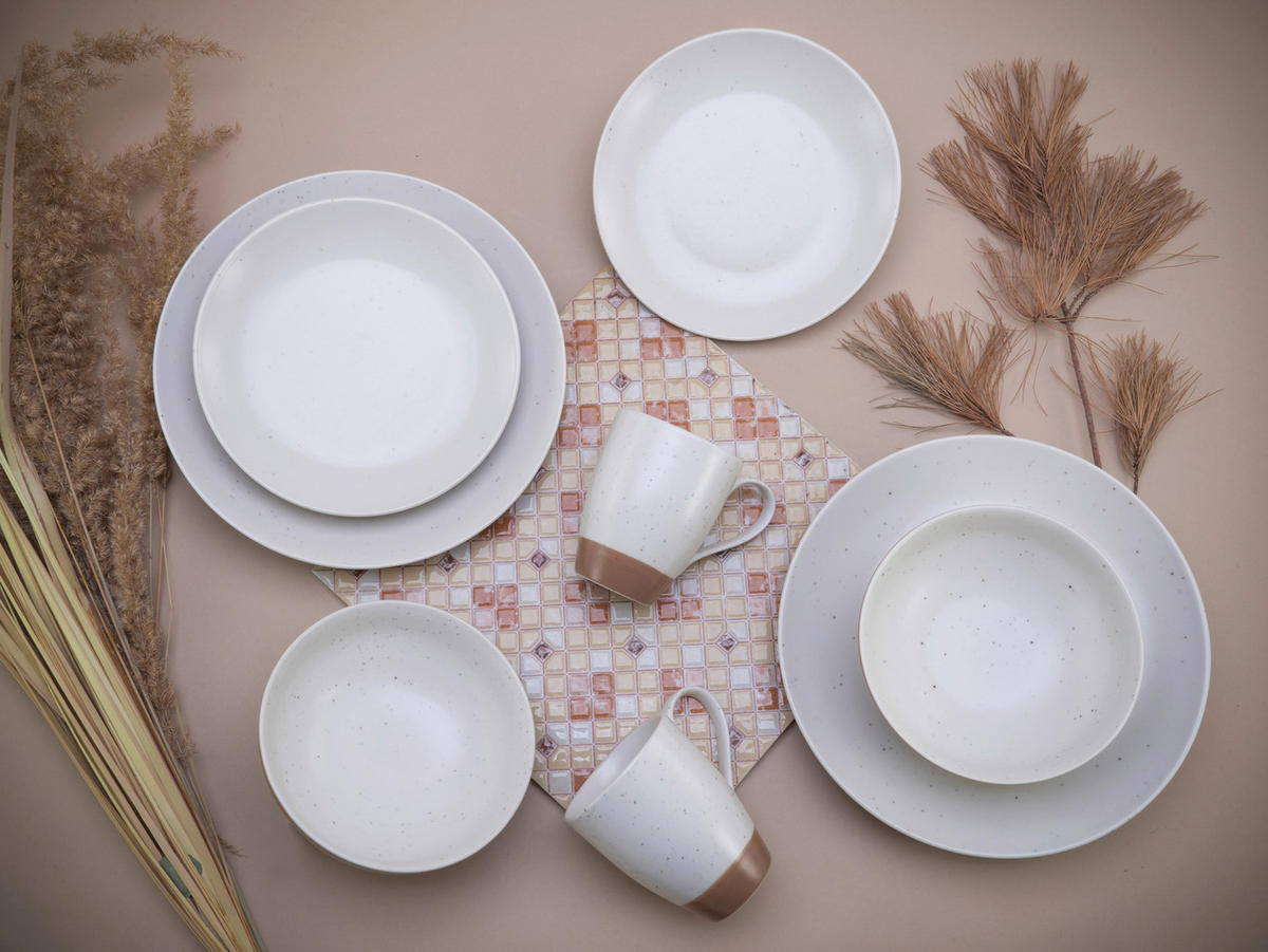 KOMBINOVANÁ SOUPRAVA, 16dílné, kamenina - bílá/terracotta, Trend, keramika (34/32/33cm) - Creatable