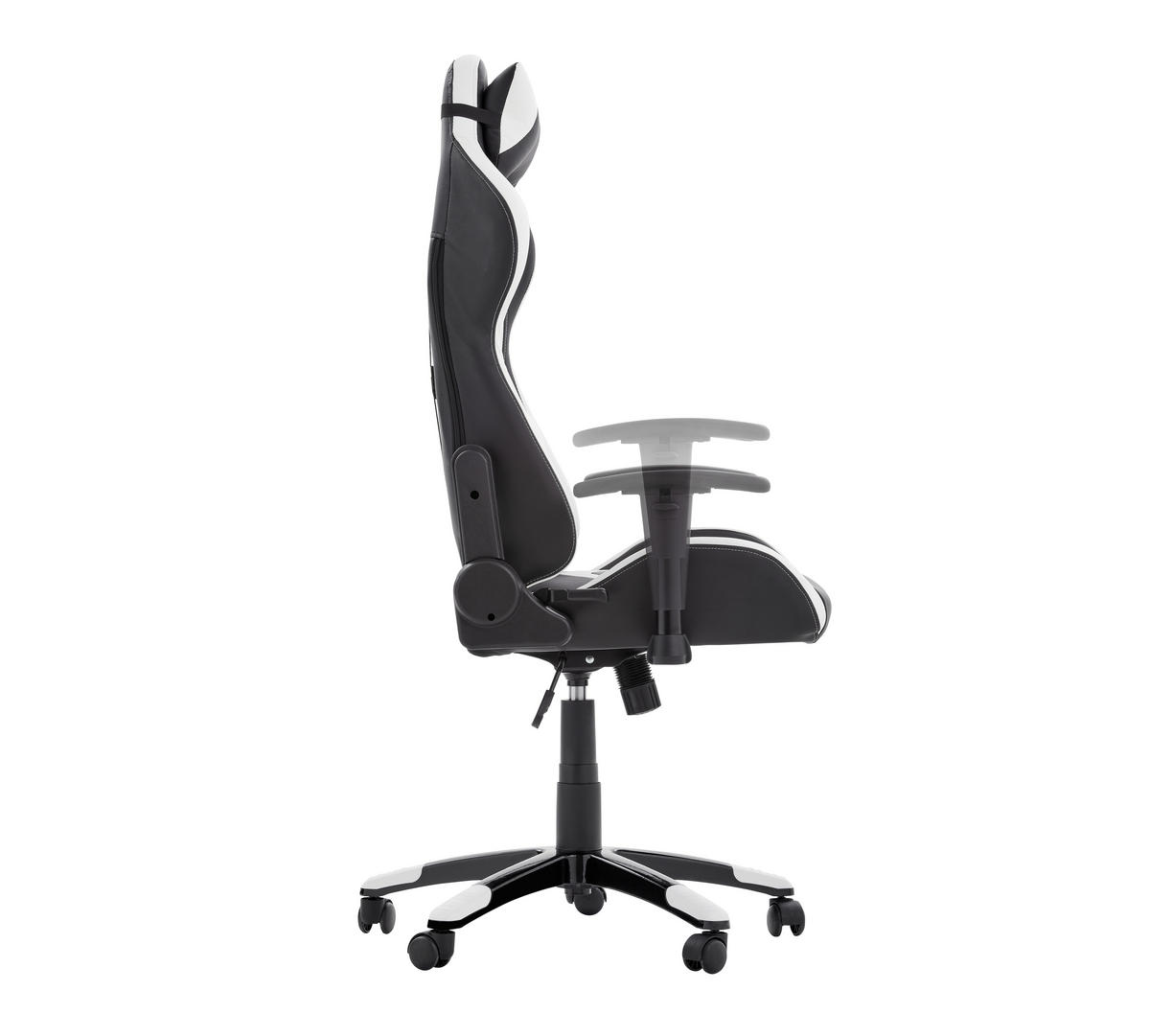 GAMINGSTUHL Schwarz, Weiß Metall, Kunststoff, Textil   - Schwarz/Weiß, Design, Kunststoff/Textil (68/124-134/59cm) - Hom`in