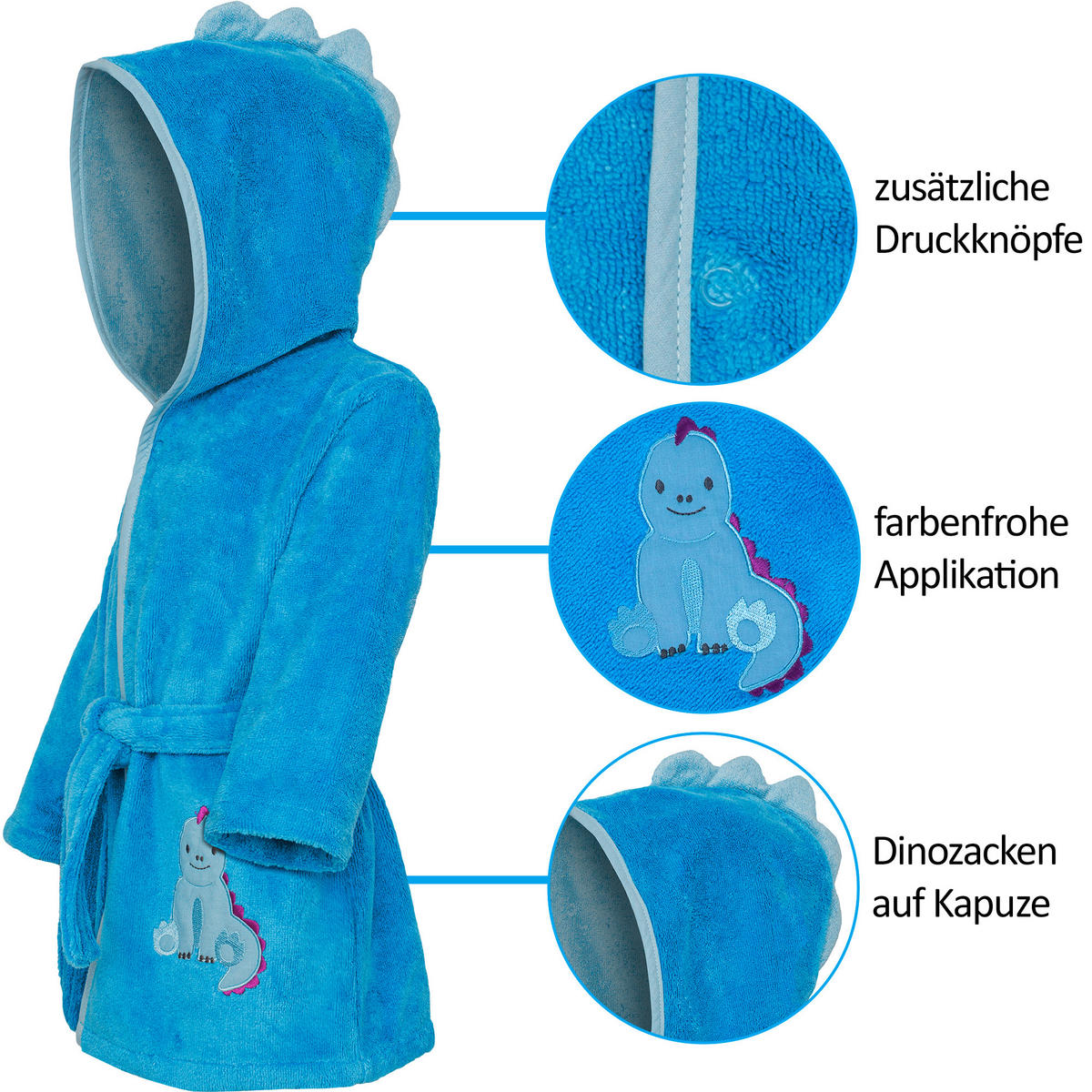 KINDERBADEMANTEL DINO 86/92  - Blau, Basics, Textil (86/92null)