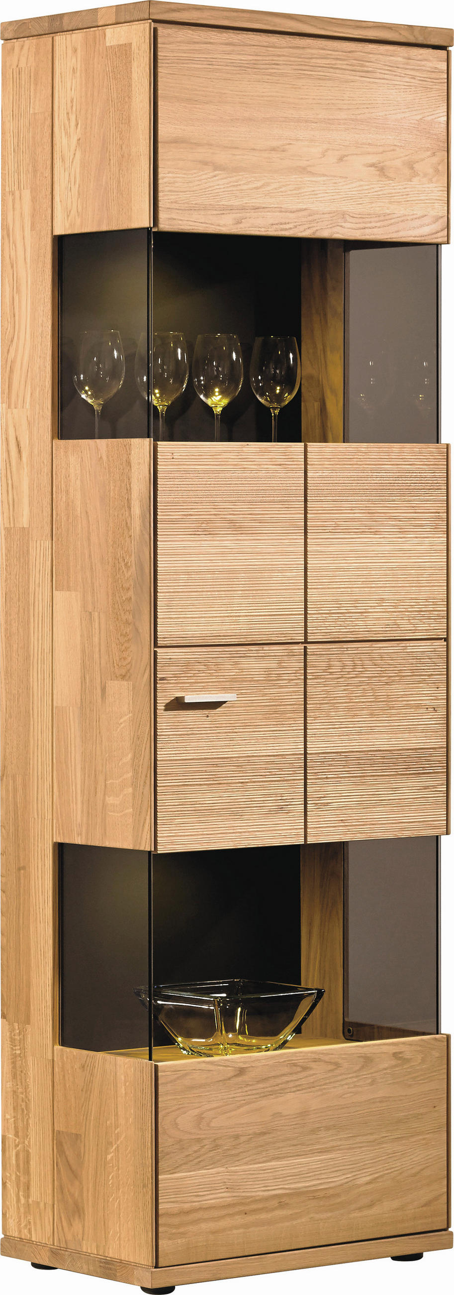 VITRINE Portland in massiv Eiche   - Silberfarben/Schwarz, Design, Glas/Holz (63/200/40cm) - Musterring