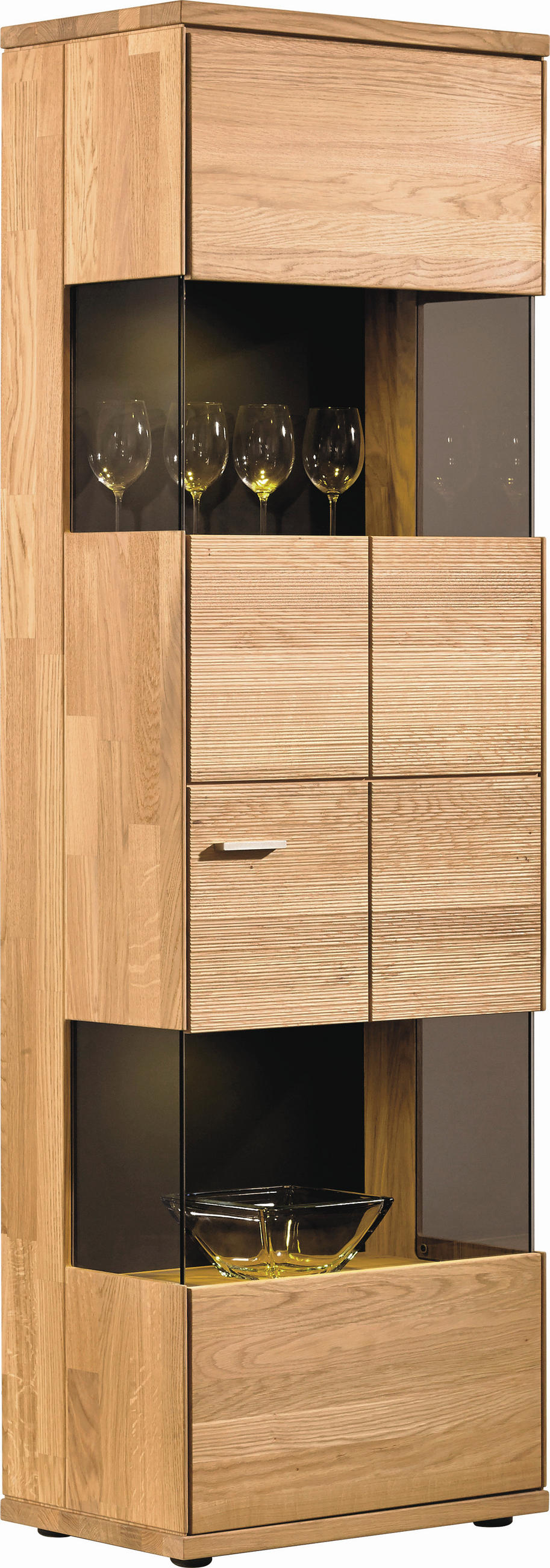 VITRINE Portland in massiv Eiche   - Silberfarben/Schwarz, Design, Glas/Holz (63/200/40cm) - Musterring