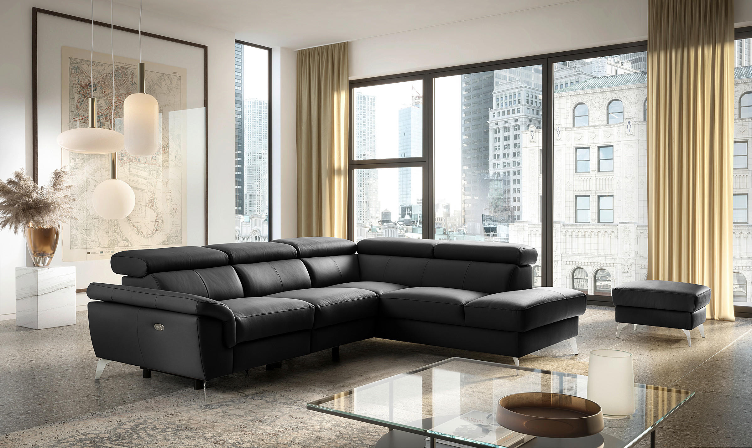 ECKSOFA  in Lederlook Echtleder Schwarz  265/210 cm  - Chromfarben/Schwarz, Design, Leder/Textil (265/210cm) - Livetastic