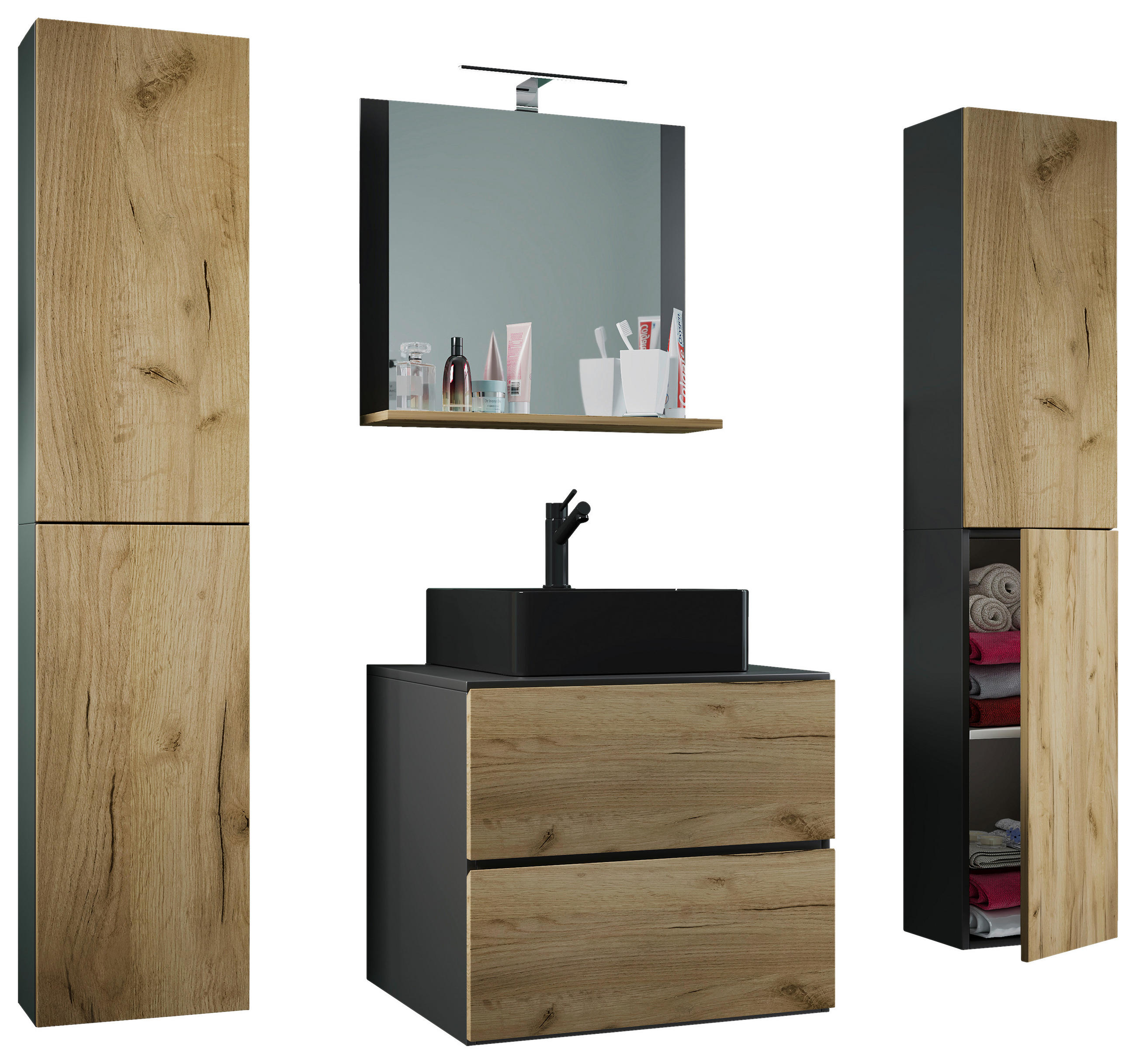 BADEZIMMER 5-teilig  in 127 cm  - Honigeiche/Anthrazit, MODERN, Glas/Keramik (127cm) - MID.YOU
