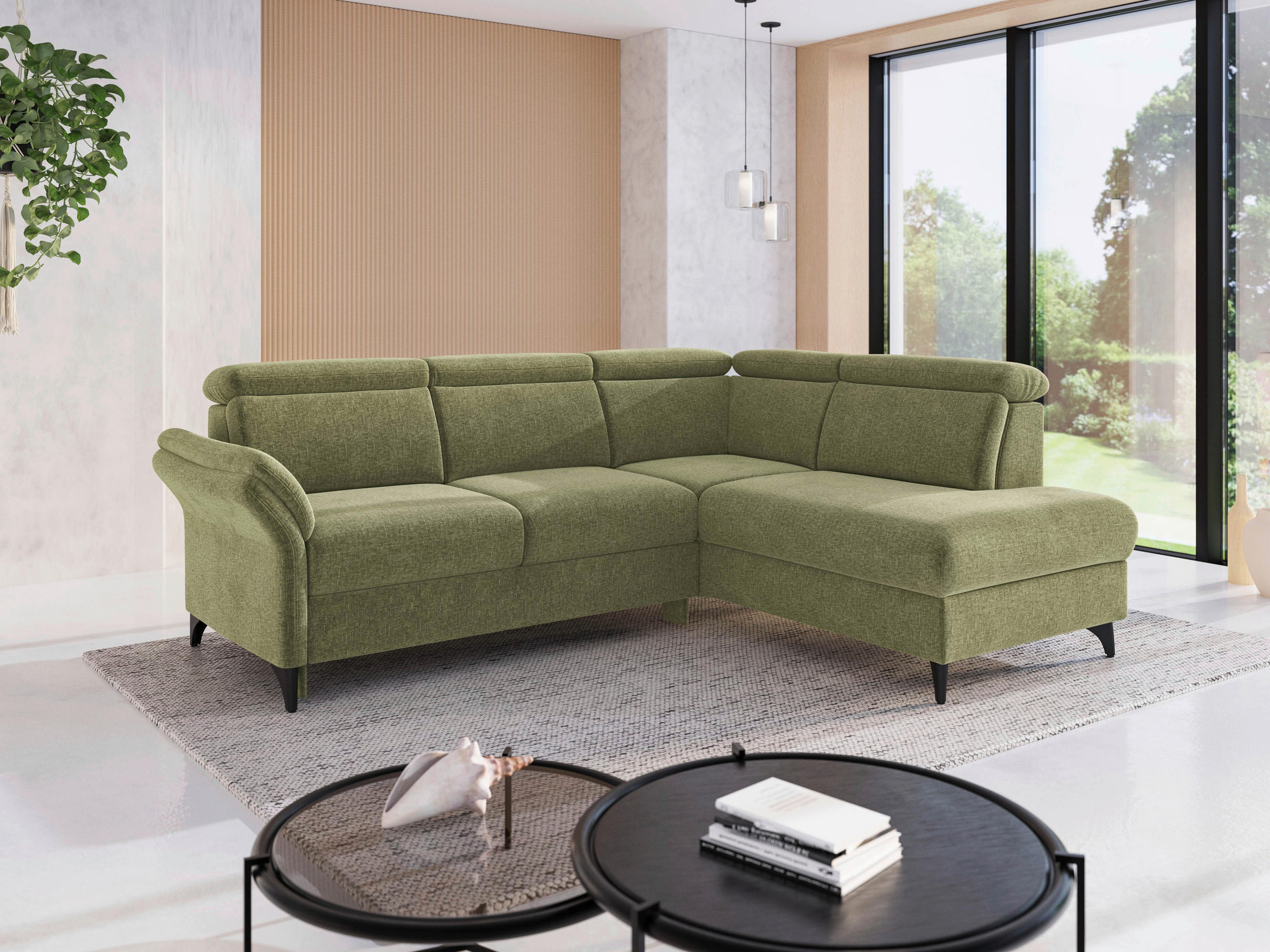 ECKSOFA Flachgewebe Hellgrün  - Schwarz/Hellgrün, Konventionell, Textil/Metall (247/193cm) - Sit & More
