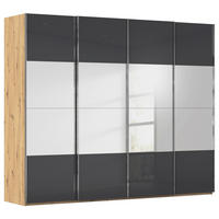 SCHWEBETÜRENSCHRANK 271/223/68 cm 4-türig Schwarz, Eiche Artisan  - Chromfarben/Schwarz, Design, Glas/Holzwerkstoff (271/223/68cm) - Novel