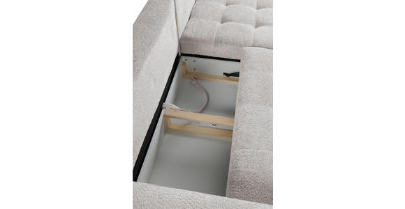 ECKSOFA Ecru Chenille  inkl. Rückenkissen, Bettkasten, Schlaffunktion, Rücken echt, Liegefläche im Originalstoff  - Ecru/Schwarz, KONVENTIONELL, Holz/Textil (266/180cm) - Carryhome