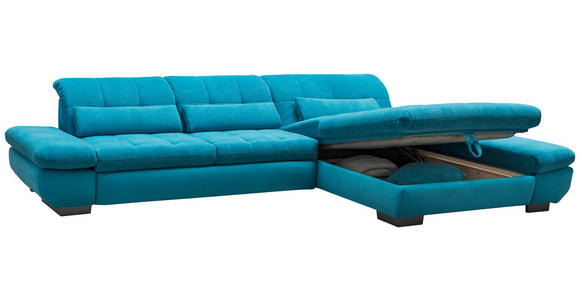 ECKSOFA in Mikrofaser Türkis  - Türkis/Schwarz, Design, Textil/Metall (341/204cm) - Xora