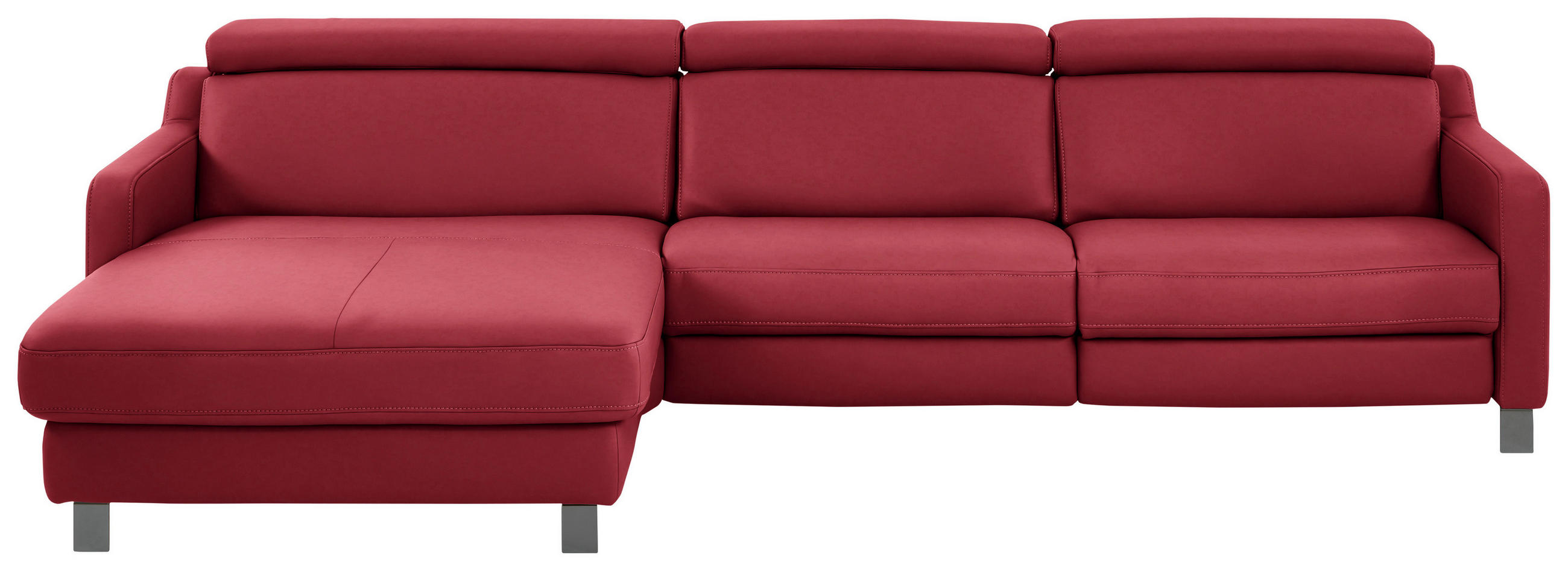 ECKSOFA in Echtleder Rot  - Rot/Schwarz, Design, Leder/Metall (176/291cm) - Valdera