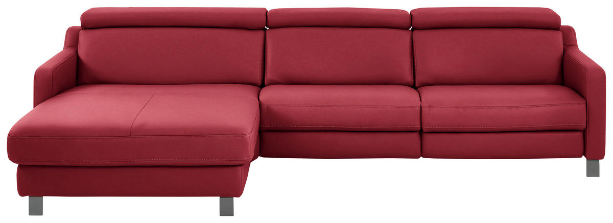ECKSOFA in Echtleder Rot  - Rot/Schwarz, Design, Leder/Metall (176/291cm) - Valdera