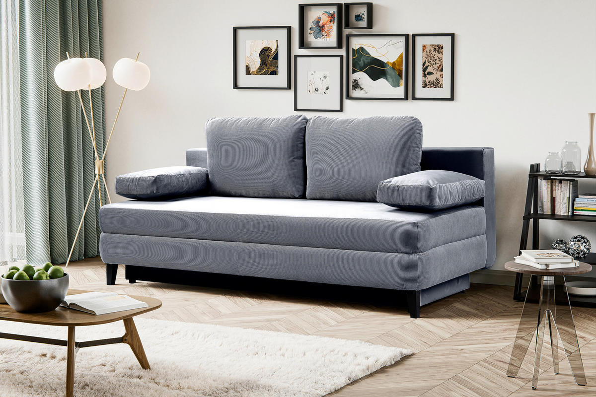 SCHLAFSOFA SORTO  mit Liegefunktion Cord Blaugrau  - Blaugrau/Schwarz, Basics, Holz/Textil (200/91/100cm) - MID.YOU
