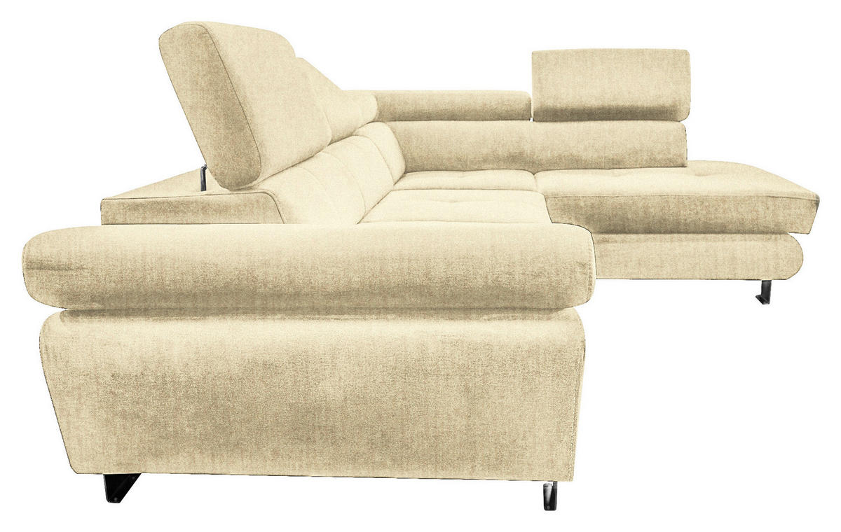ECKSOFA Beige Webstoff Bettkasten, Schlaffunktion, Rücken echt, Armteilverstellung, Kopfteilverstellung  - Chromfarben/Beige, MODERN, Textil/Metall (278/205cm) - Stylife